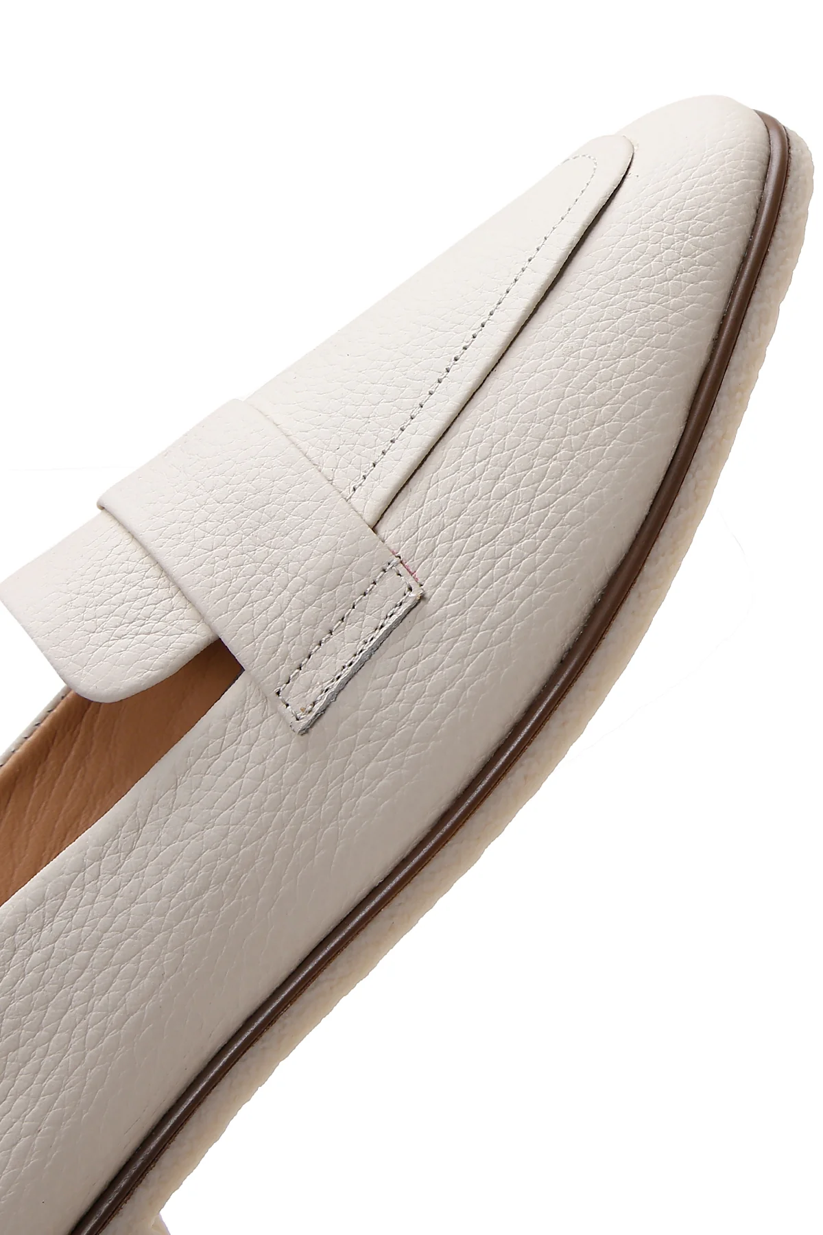 Kadın Bej Deri Maskülen Loafer - Image 8