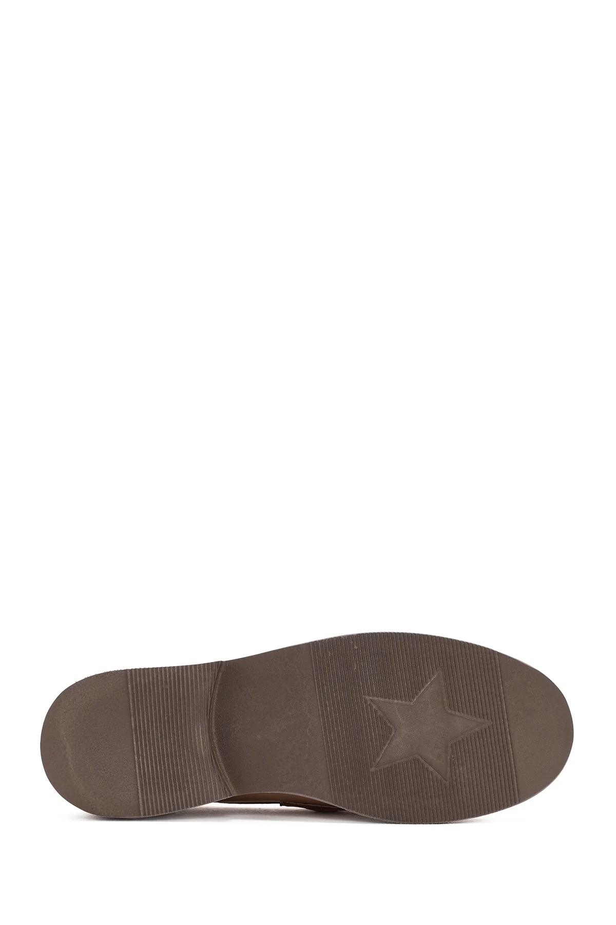 Kadın Bej Deri Maskülen Loafer - Image 4