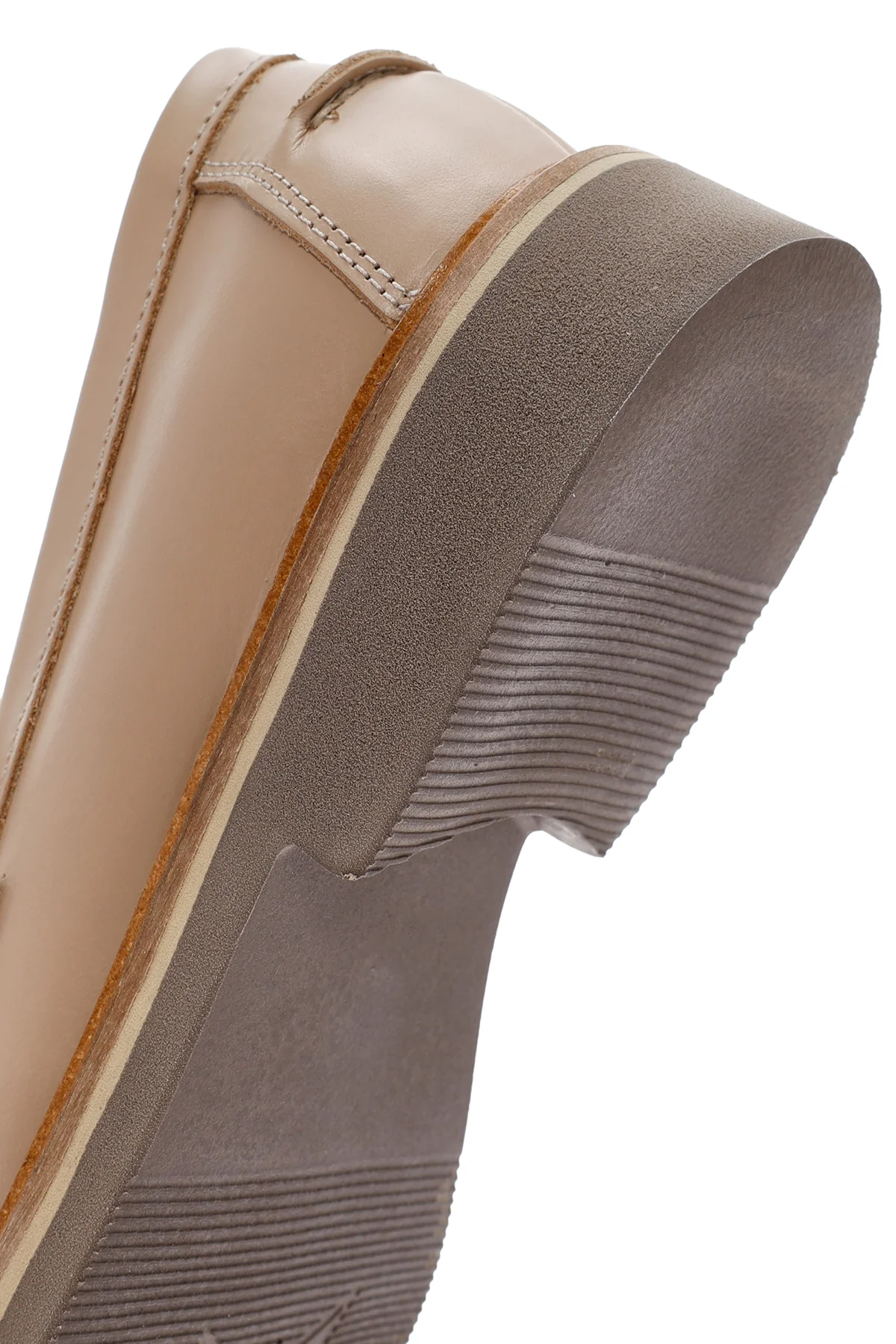 Kadın Bej Deri Maskülen Loafer - Image 8