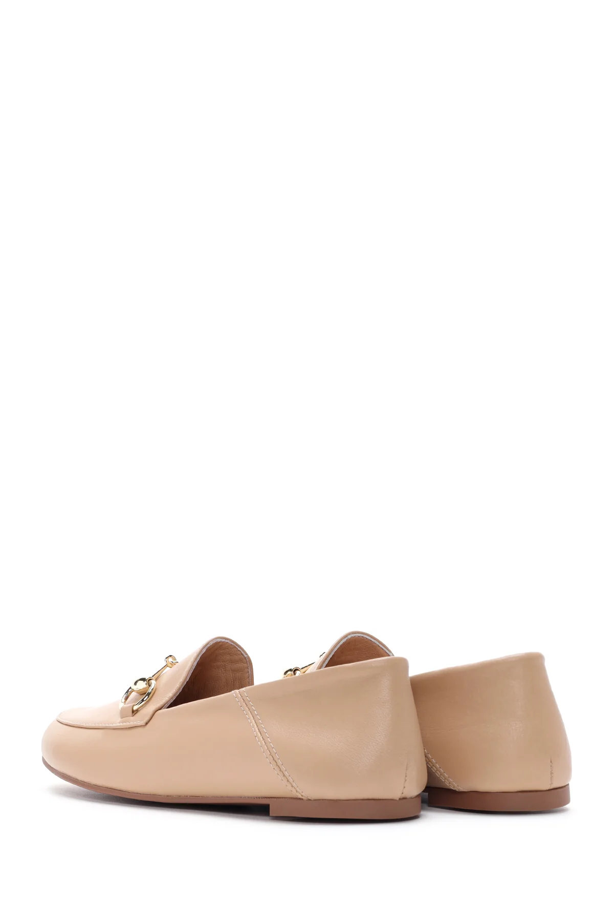 Kadın Bej Deri Maskülen Loafer - Image 5