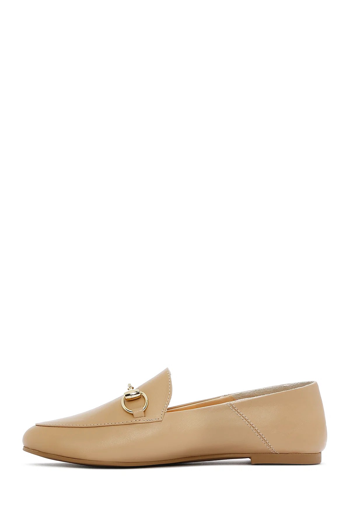 Kadın Bej Deri Maskülen Loafer - Image 2