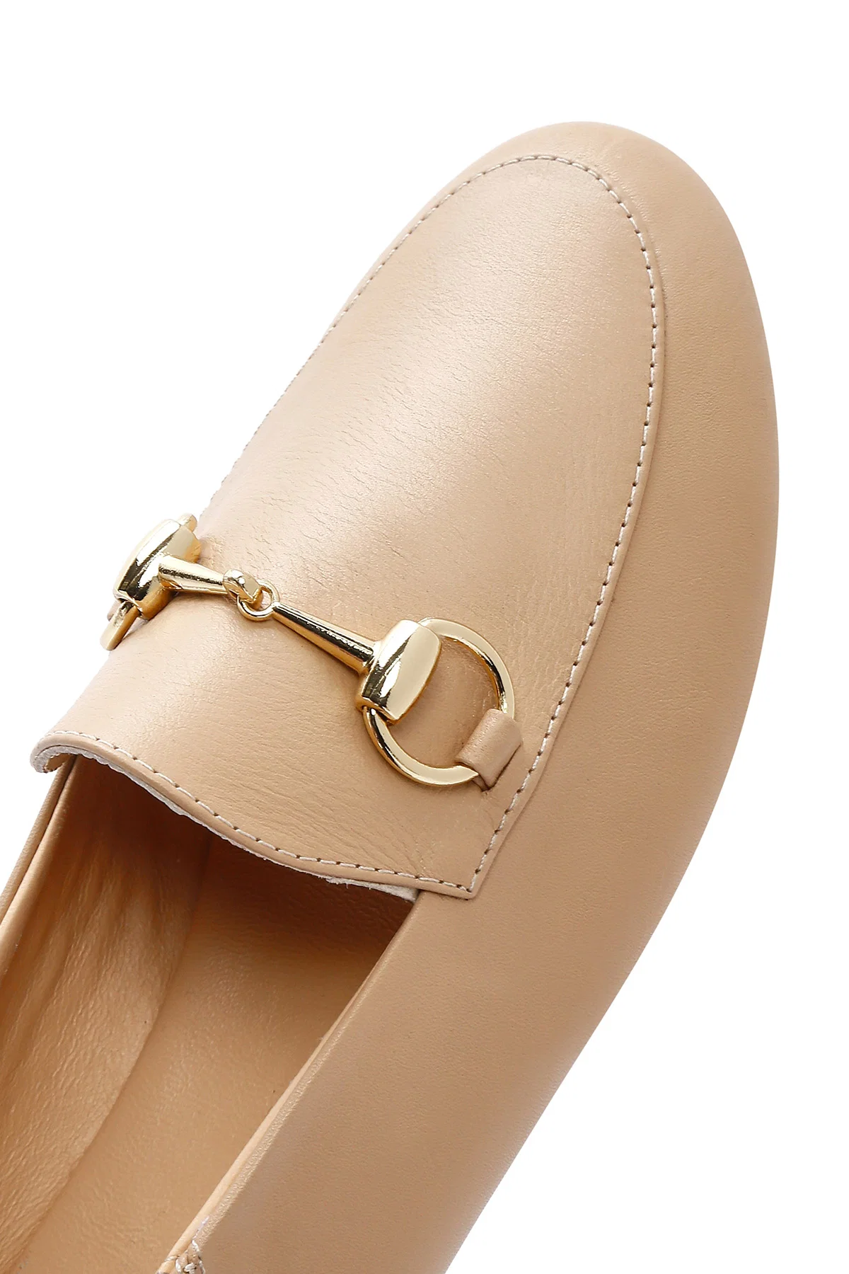 Kadın Bej Deri Maskülen Loafer - Image 8