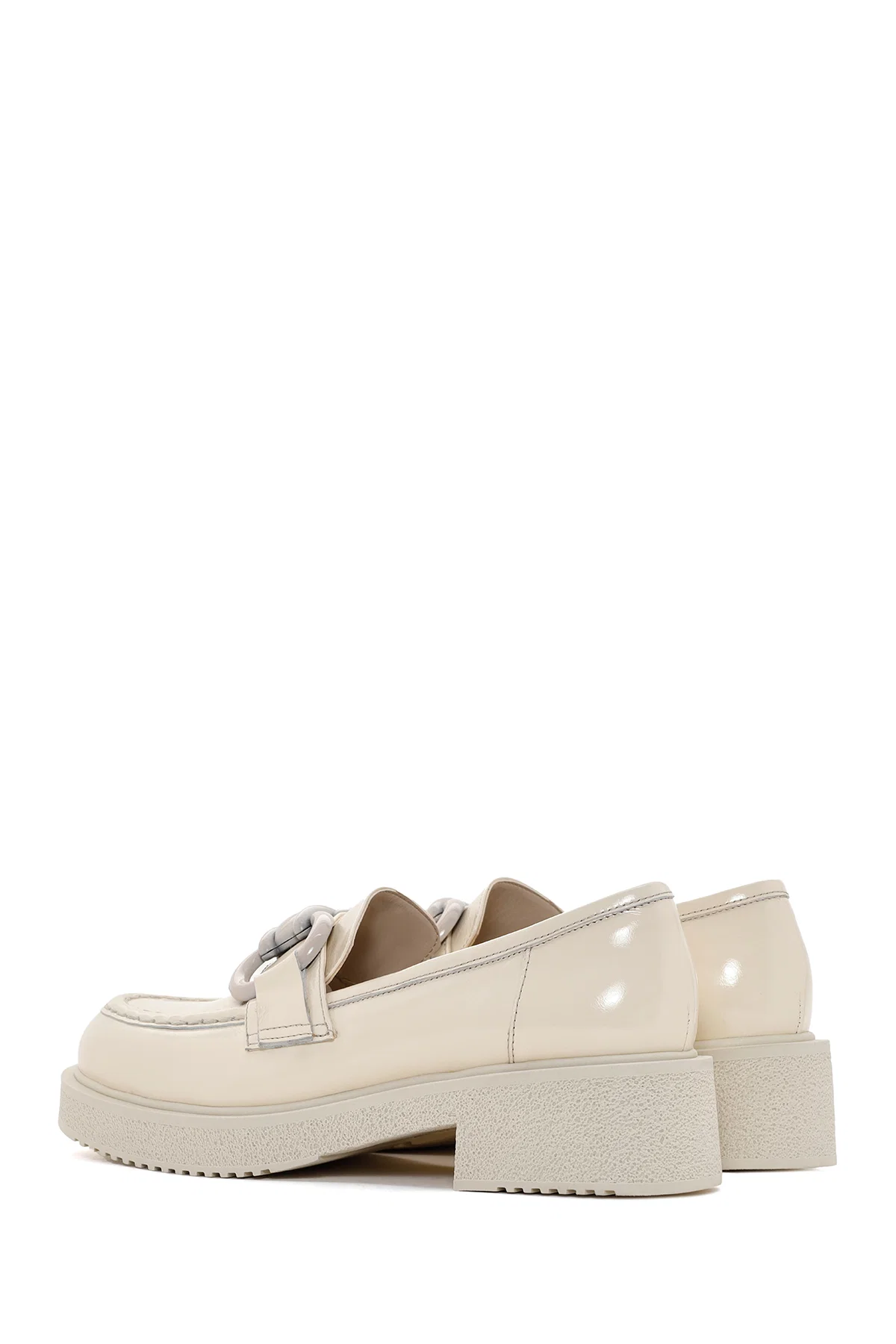Kadın Bej Deri Rugan Maskülen Loafer - Image 5