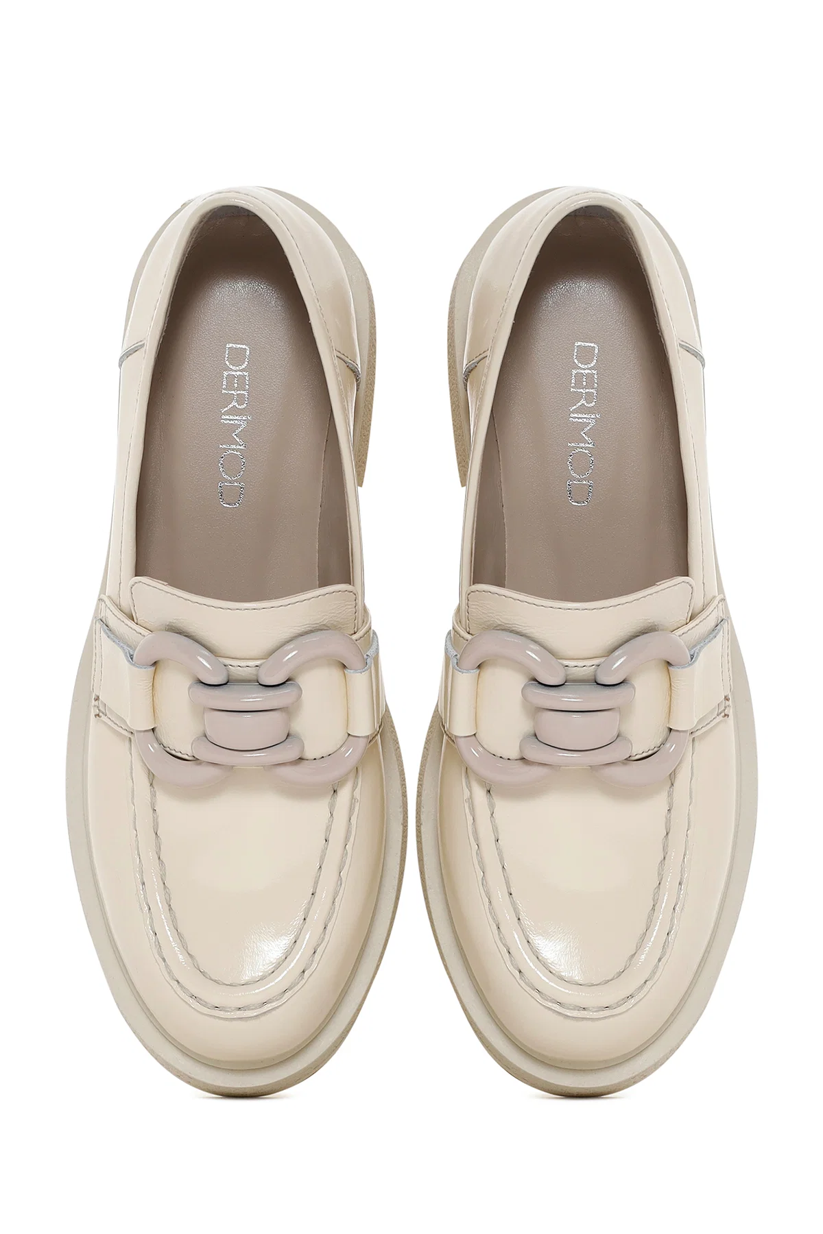 Kadın Bej Deri Rugan Maskülen Loafer - Image 6