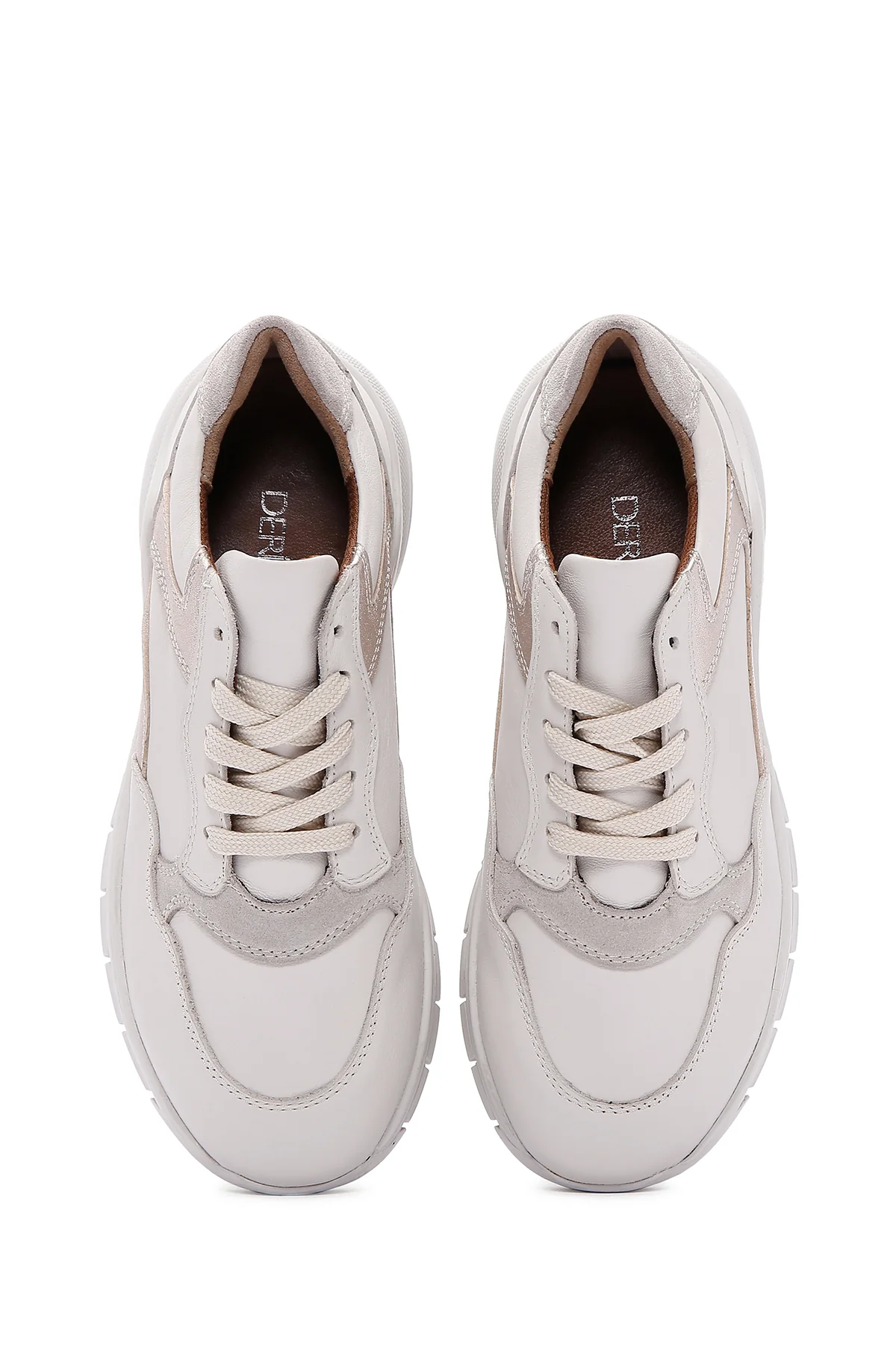 Kadın Bej Deri Sneaker - Image 6