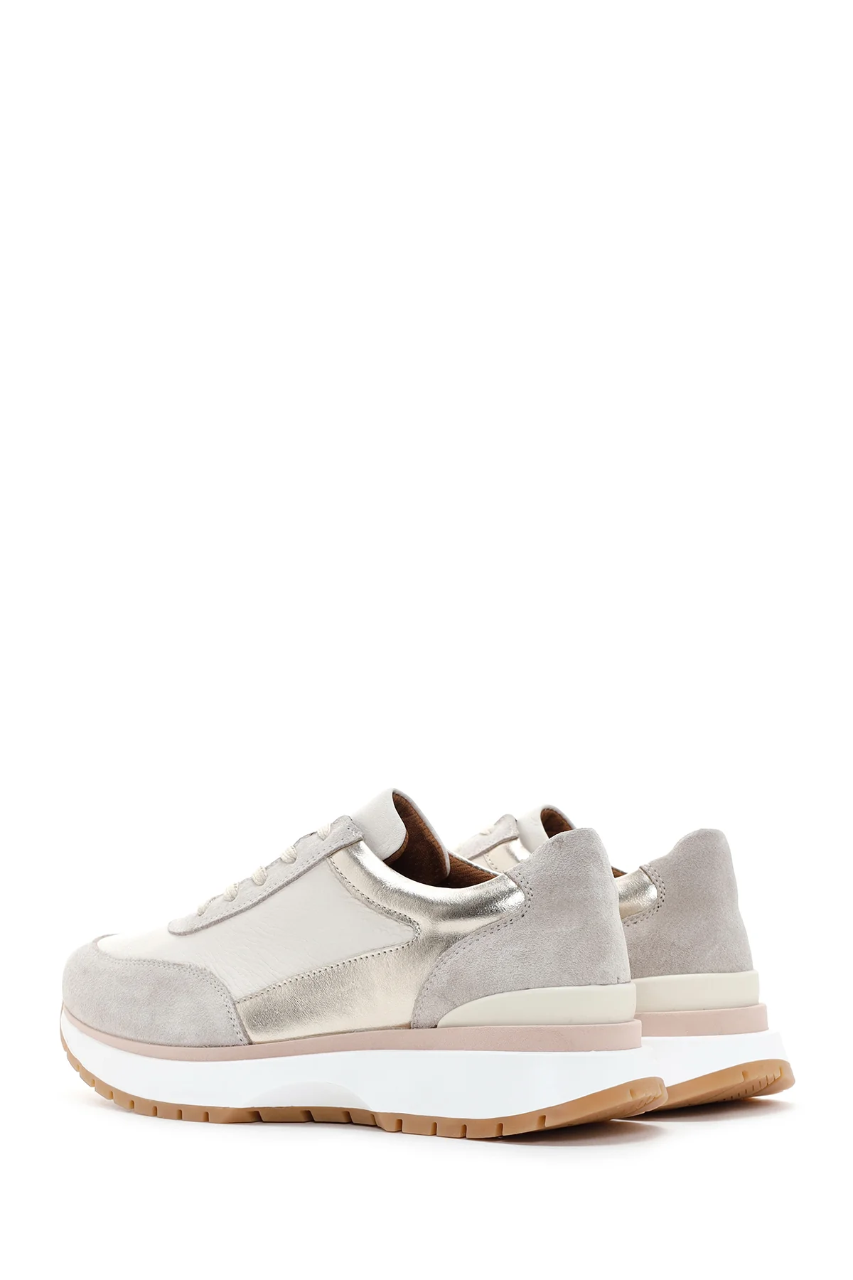Kadın Bej Deri Süet Detaylı Sneaker - Image 6