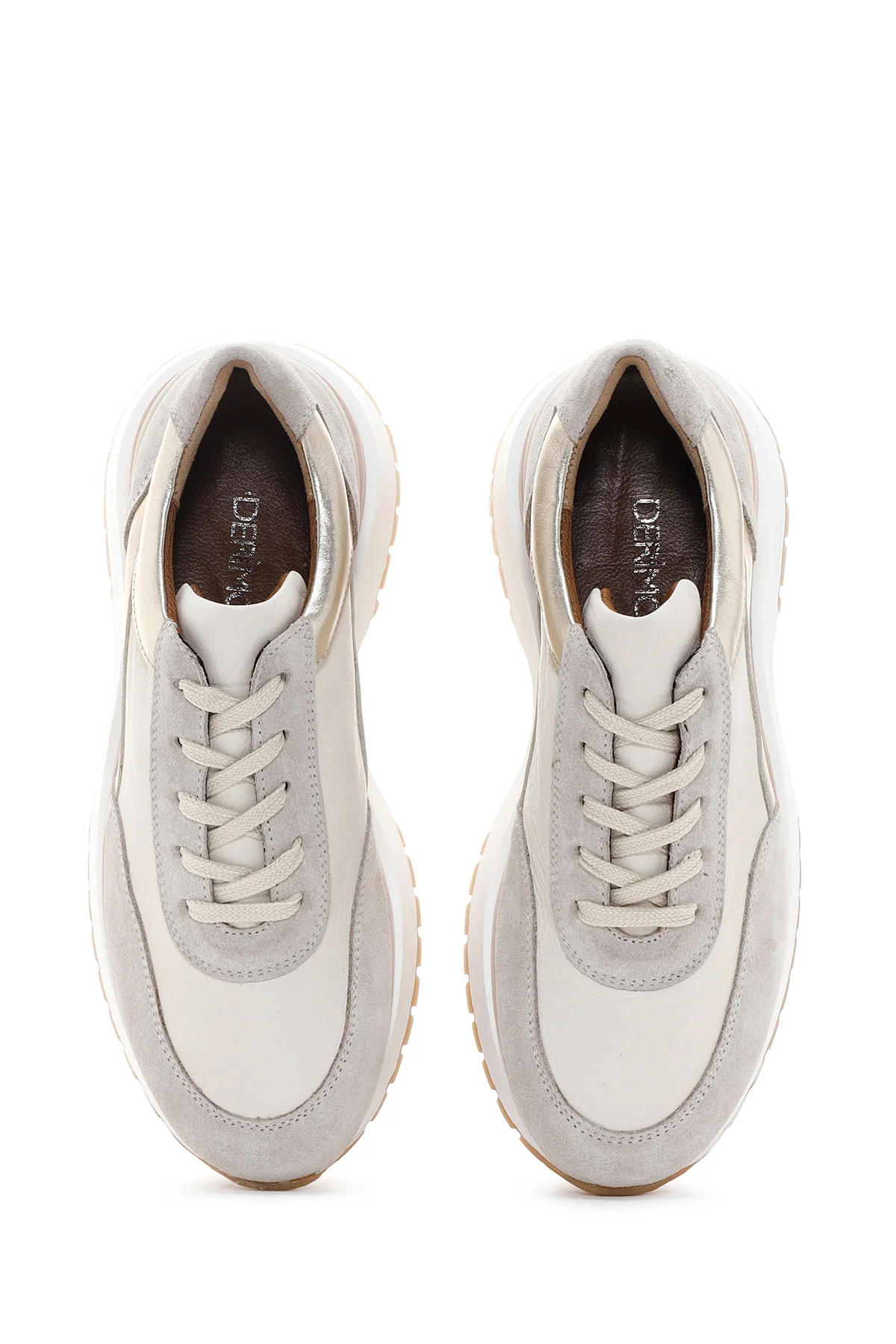Kadın Bej Deri Süet Detaylı Sneaker - Image 7