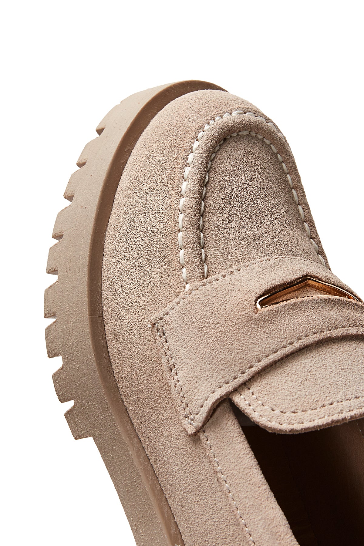 Kadın Bej Deri Süet Maskülen Loafer - Image 8