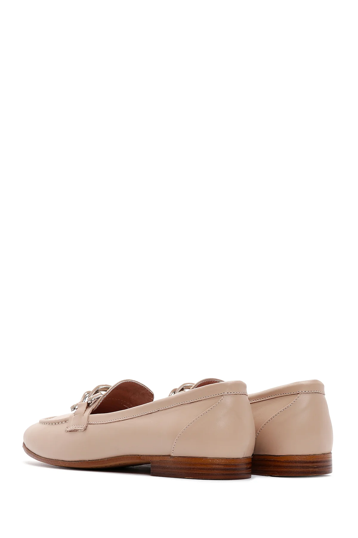 Kadın Bej Deri Tokalı Klasik Loafer - Image 5