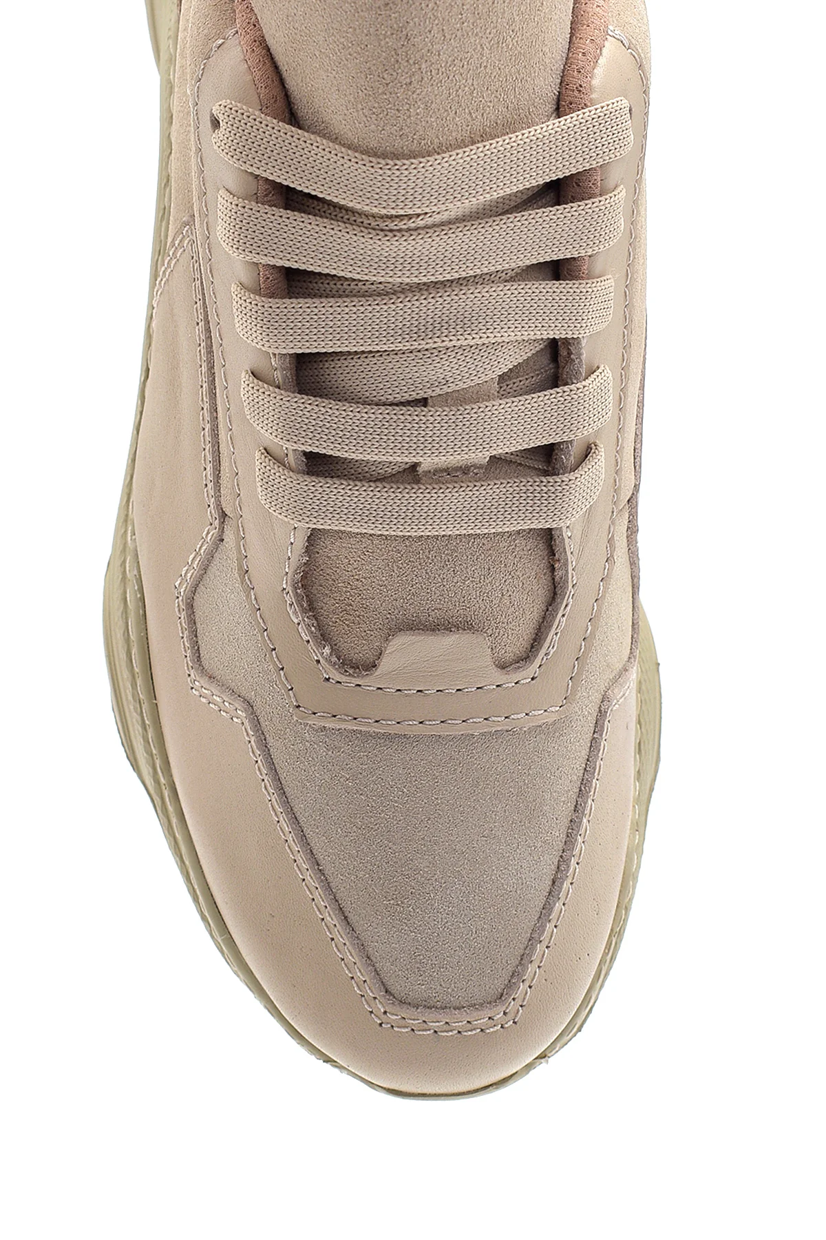 Kadın Bej Deri Yüksek Taban Sneaker - Image 5