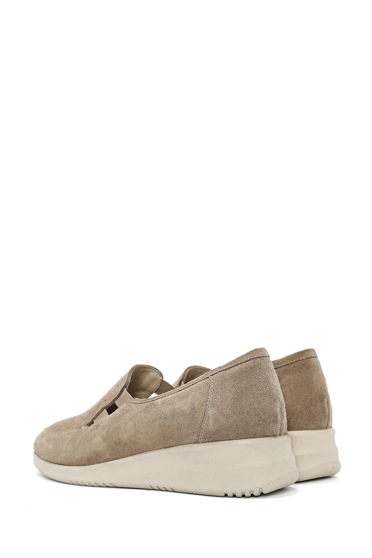 Kadın Bej Dolgu Topuklu Süet Deri Comfort Loafer - Image 5