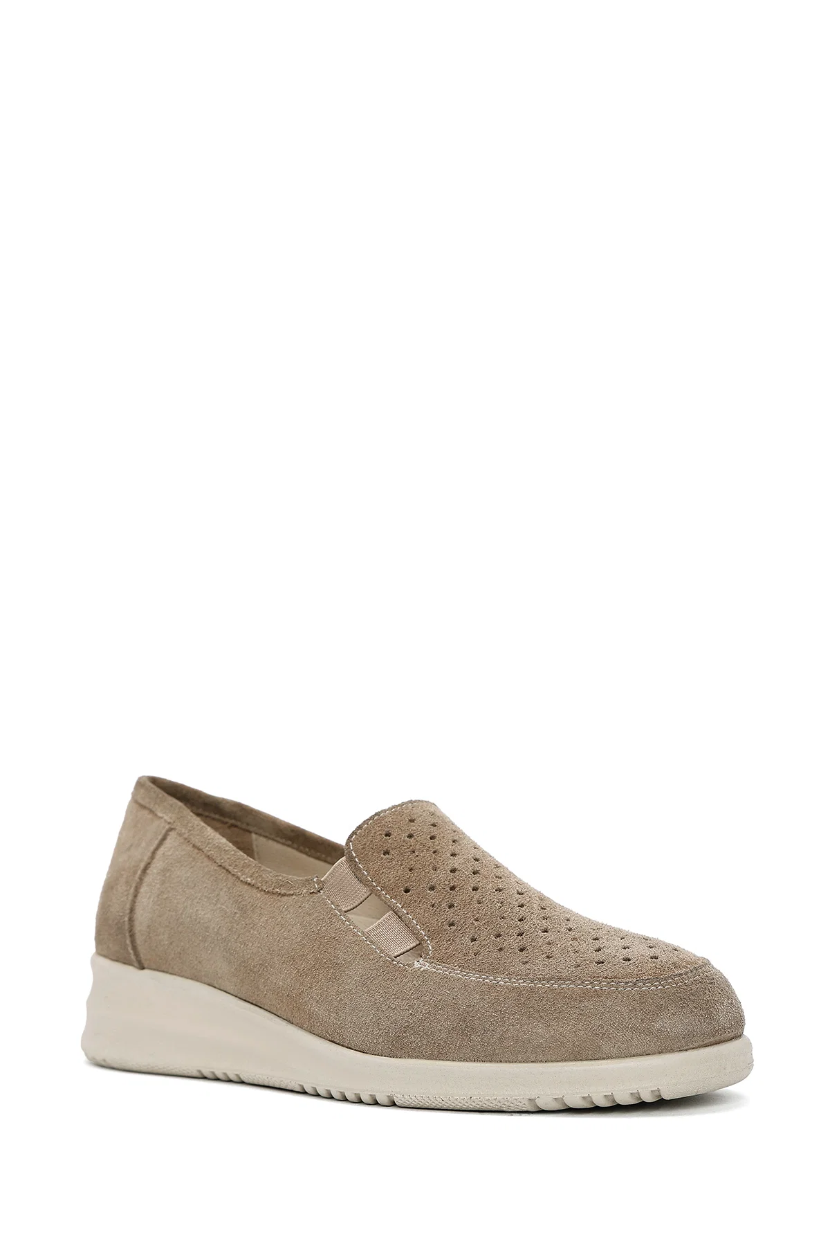 Kadın Bej Dolgu Topuklu Süet Deri Comfort Loafer - Image 7