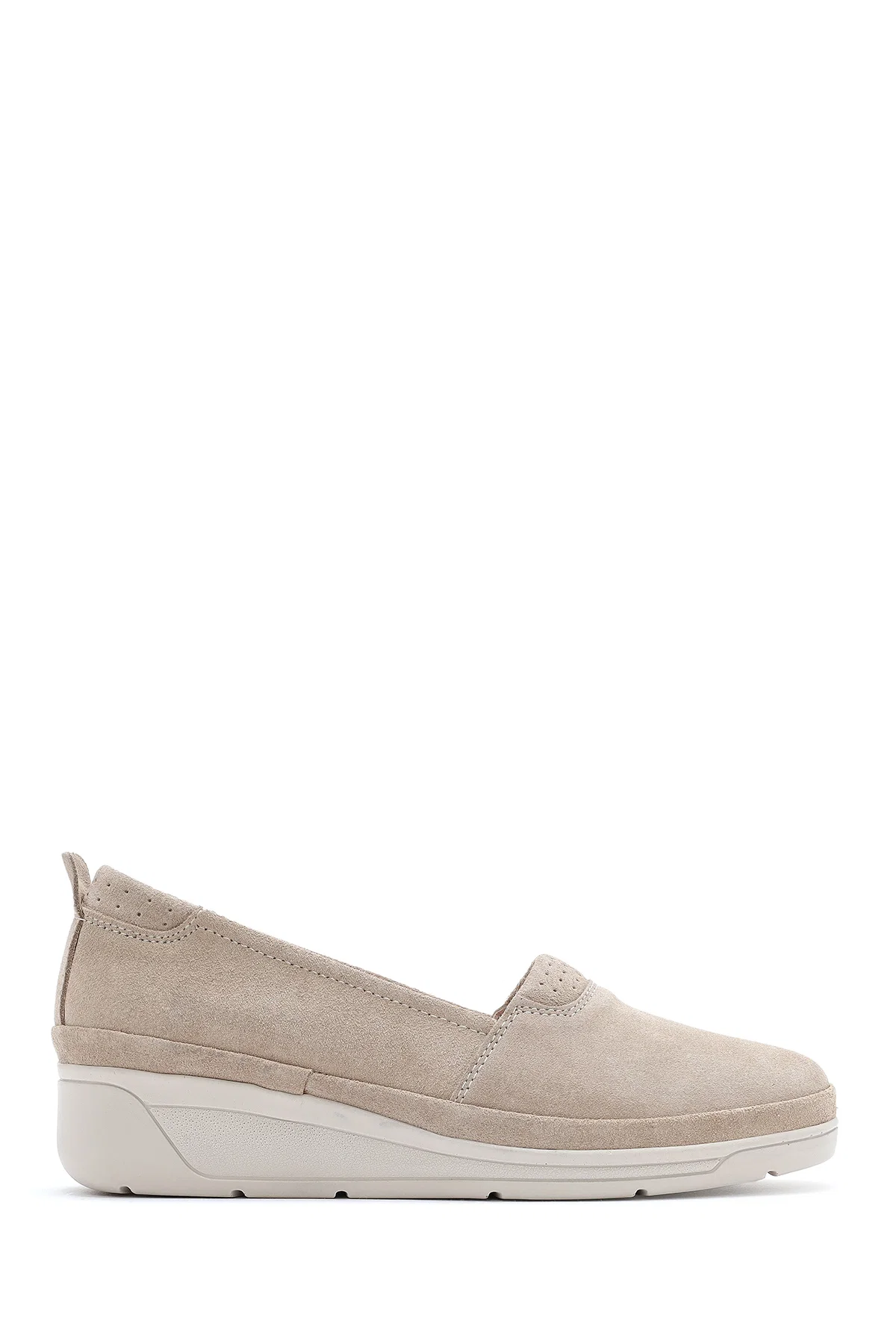 Kadın Bej Dolgu Topuklu Süet Deri Comfort Loafer - Image 10