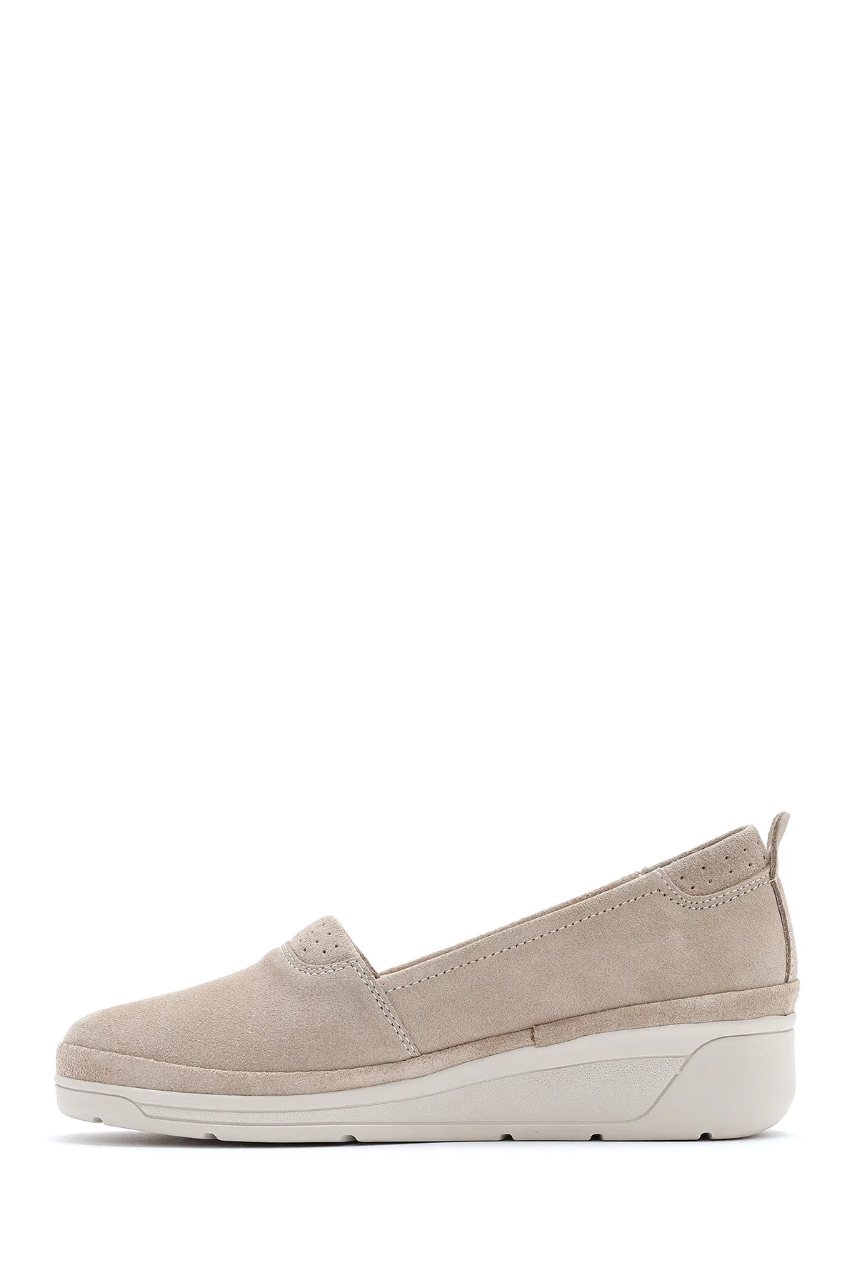 Kadın Bej Dolgu Topuklu Süet Deri Comfort Loafer - Image 11