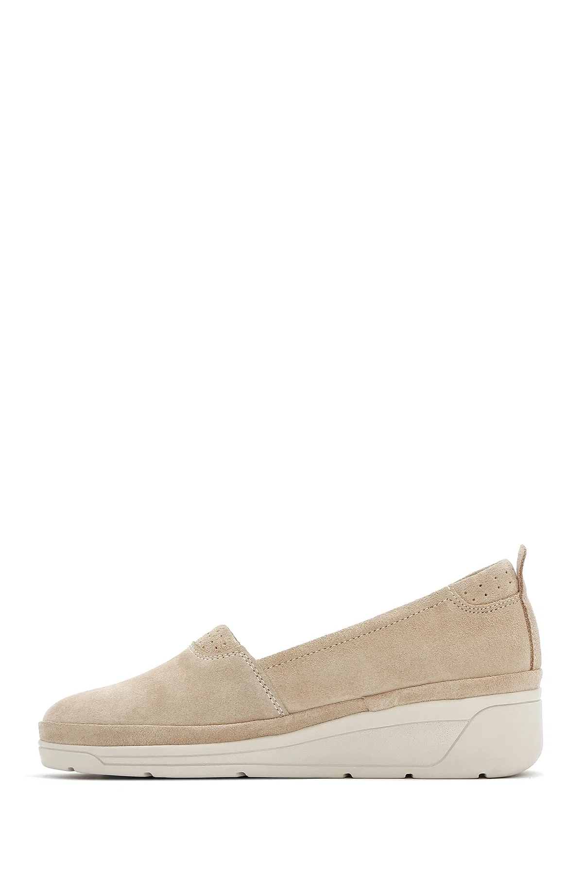 Kadın Bej Dolgu Topuklu Süet Deri Comfort Loafer - Image 2