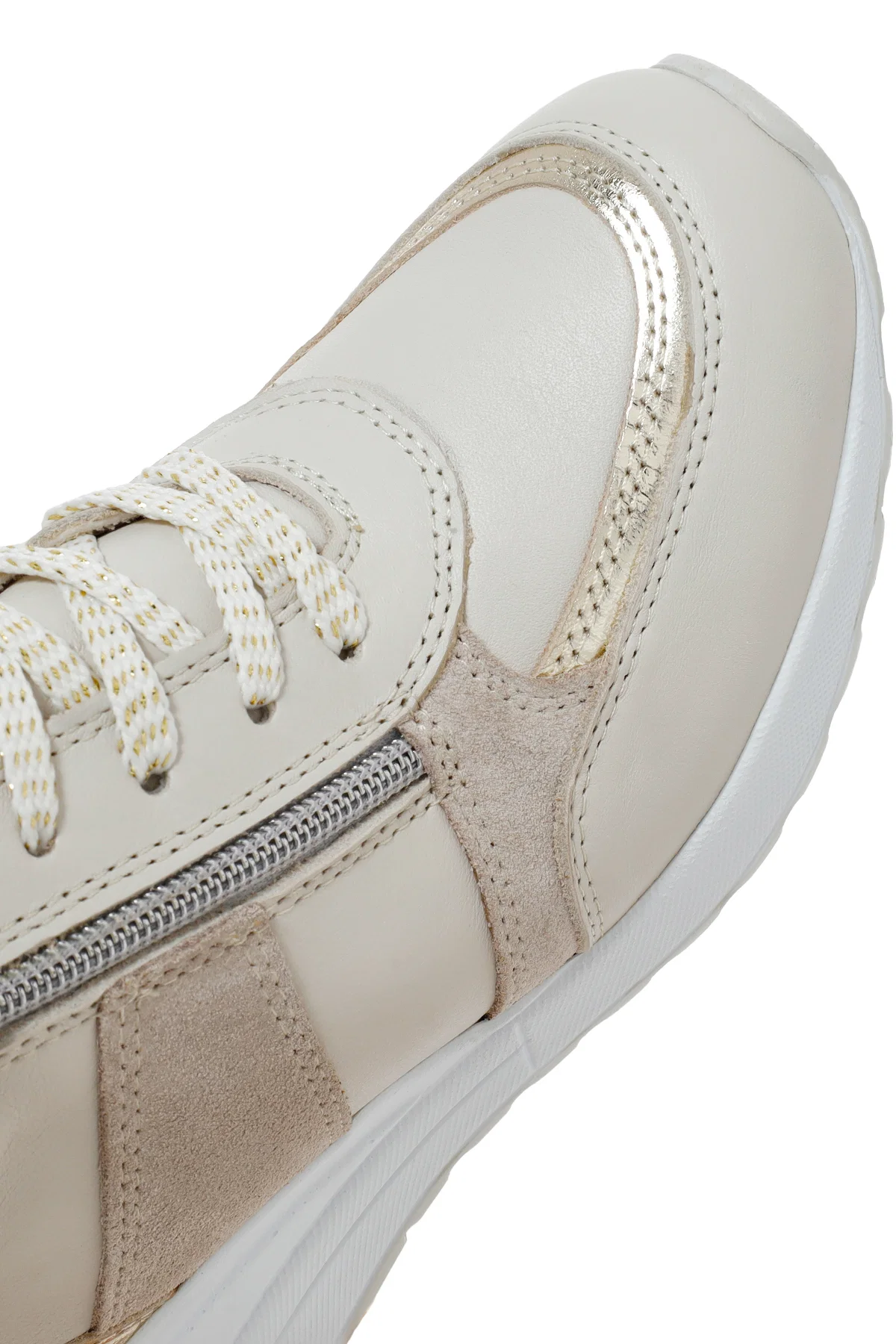 Kadın Bej Dolgu Topuklu Yandan Fermuarlı Deri Sneaker - Image 11