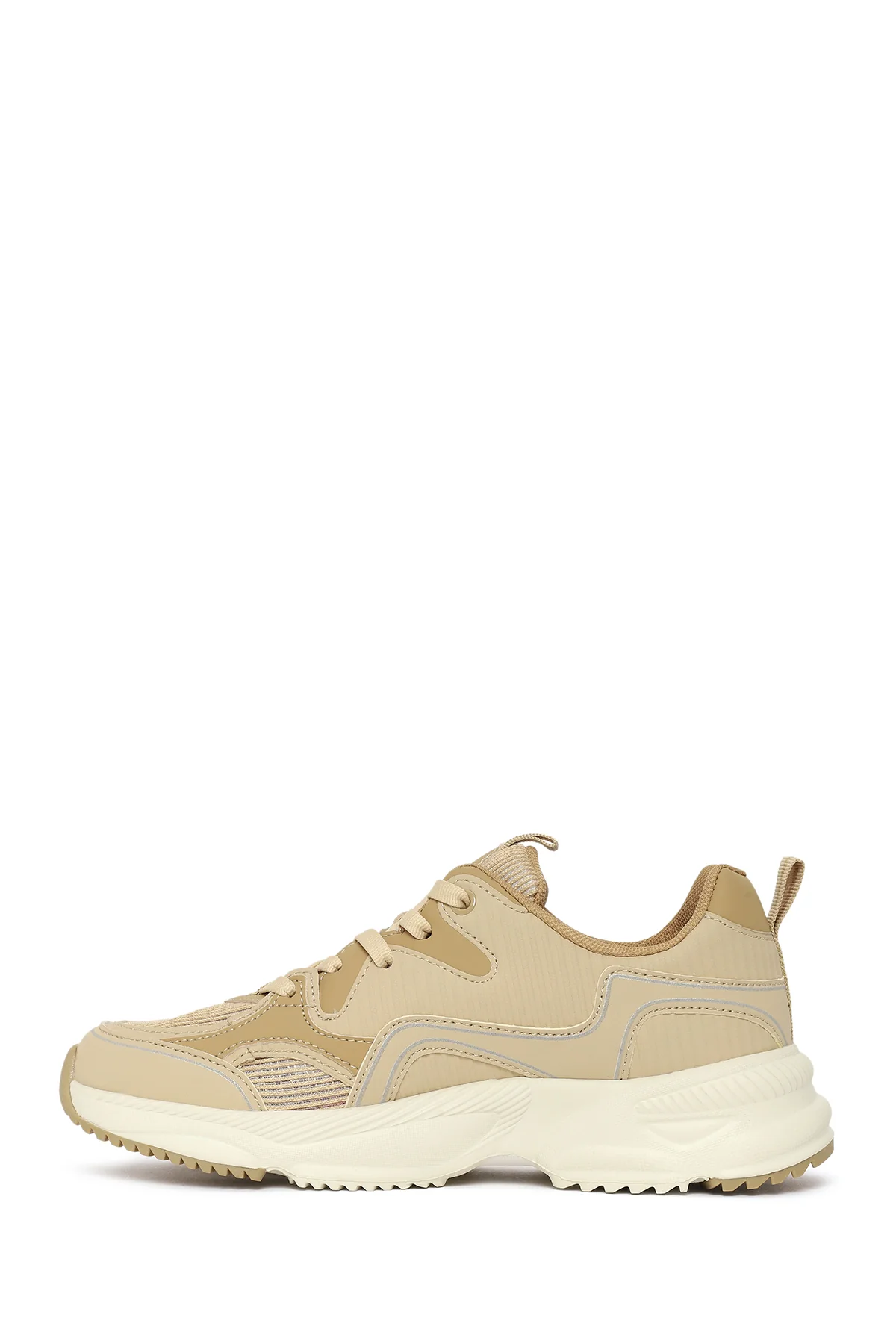 Kadın Bej Kalın Tabanlı Bağcıklı Sneaker - Image 3