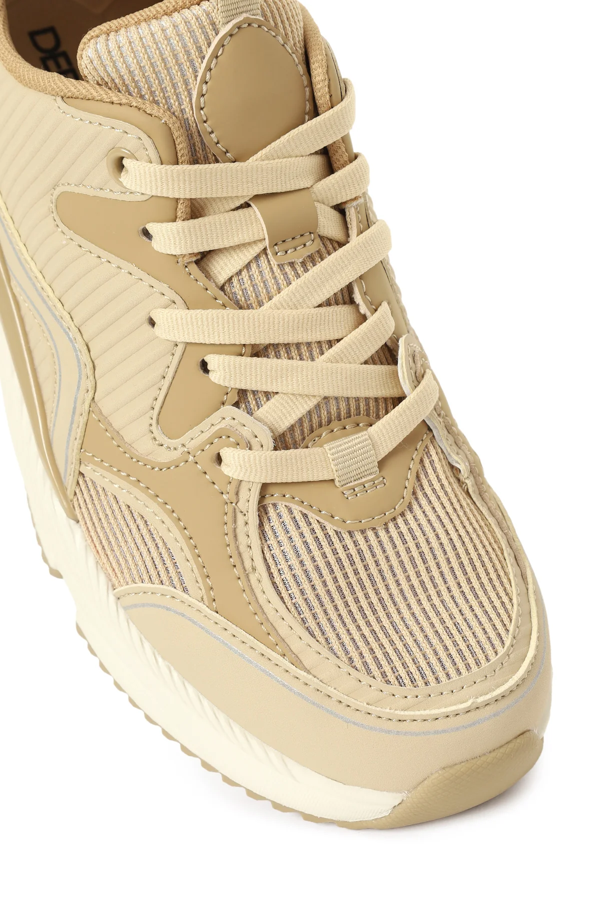 Kadın Bej Kalın Tabanlı Bağcıklı Sneaker - Image 8