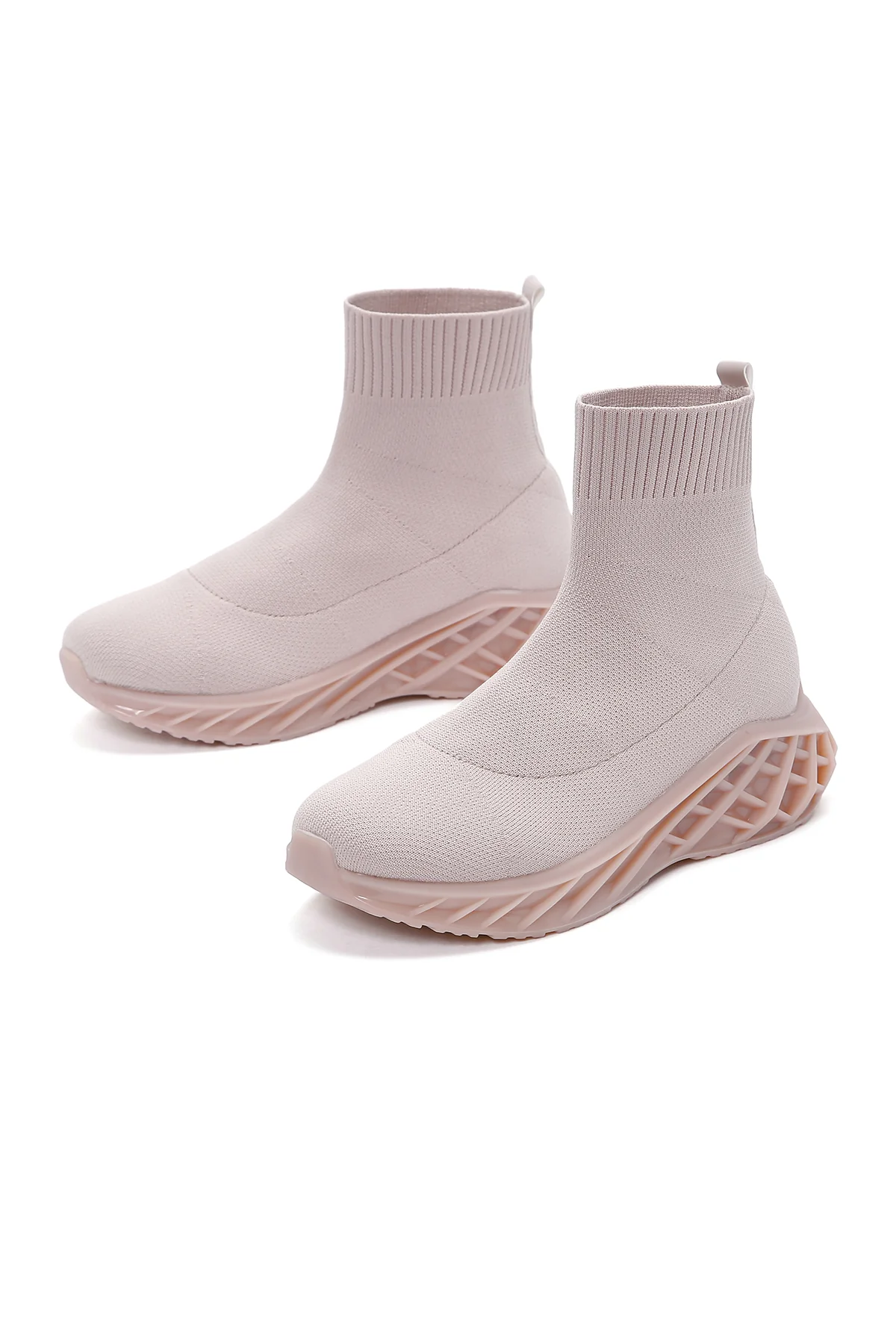 Kadın Bej Kalın Tabanlı Bilekli Sneaker - Image 5