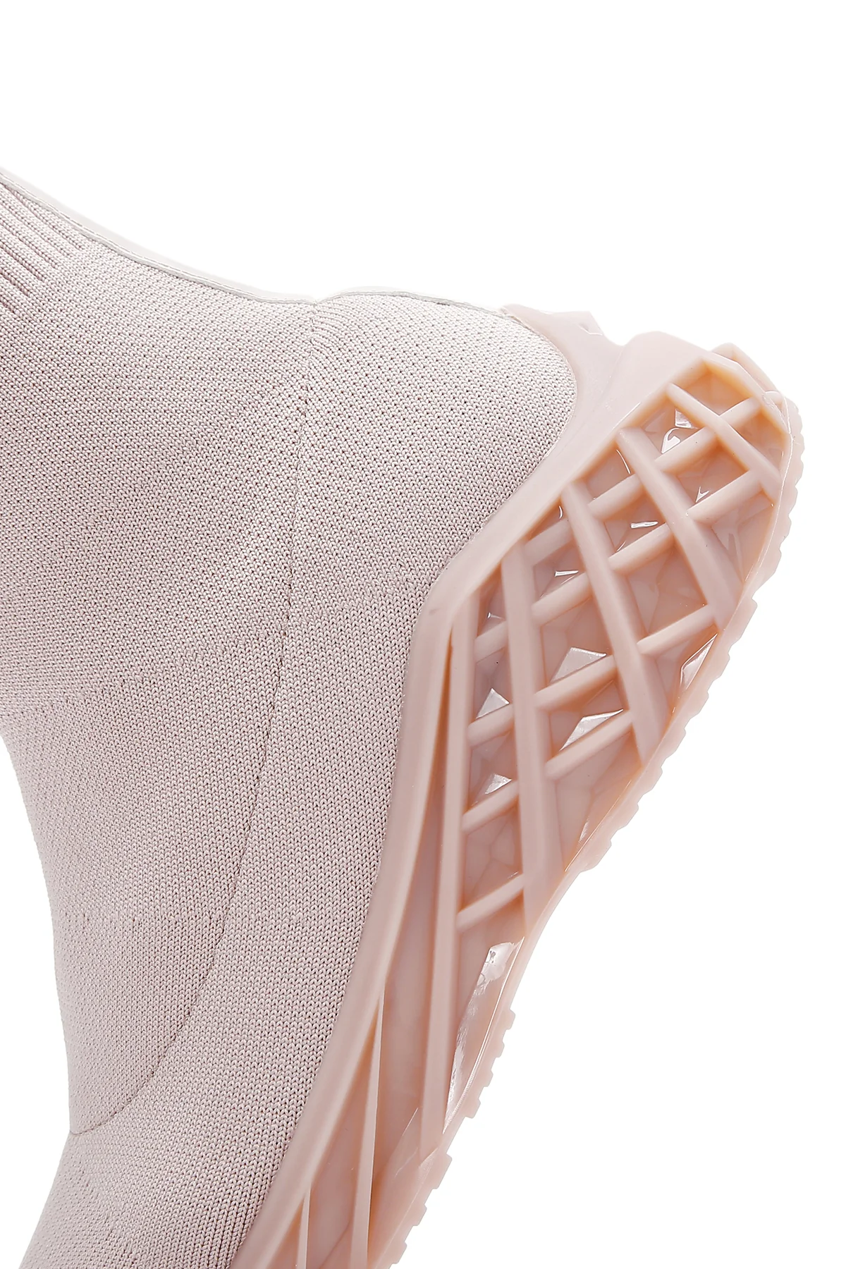 Kadın Bej Kalın Tabanlı Bilekli Sneaker - Image 6