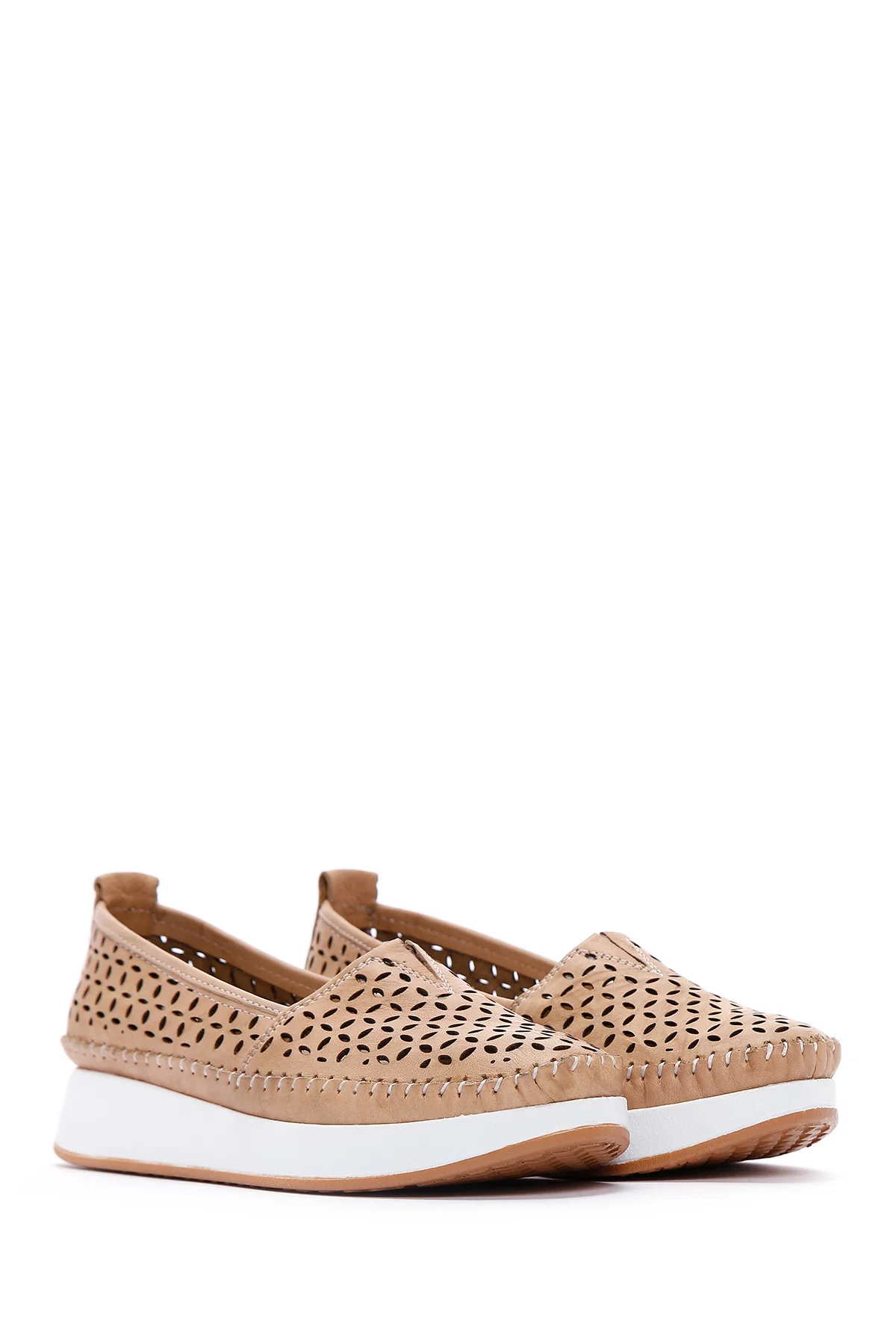 Kadın Bej Kalın Tabanlı Deri Comfort Loafer - Image 3