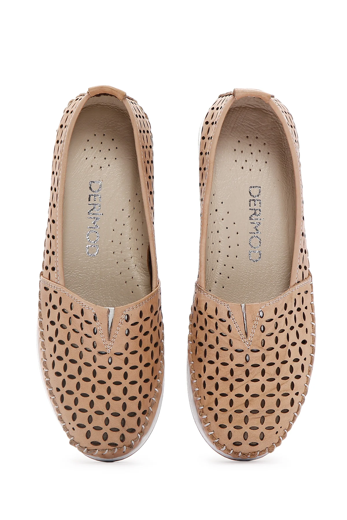 Kadın Bej Kalın Tabanlı Deri Konfor Loafer - Image 4