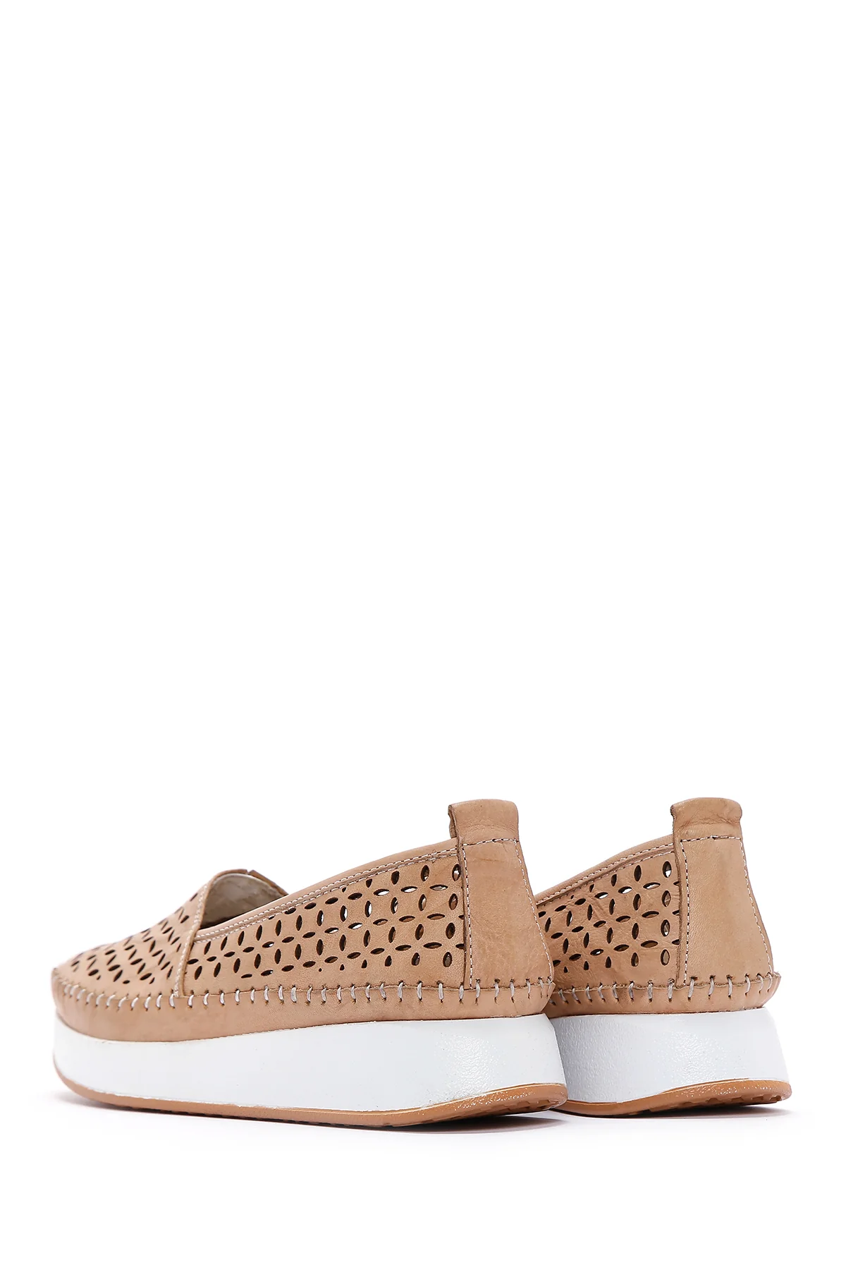 Kadın Bej Kalın Tabanlı Deri Konfor Loafer - Image 6