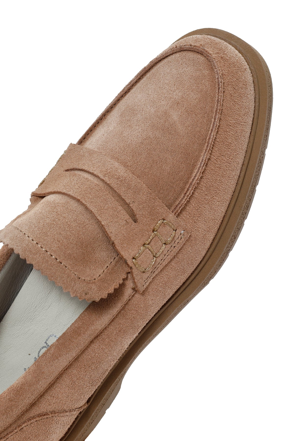 Kadın Bej Kalın Tabanlı Deri Maskülen Loafer - Image 10