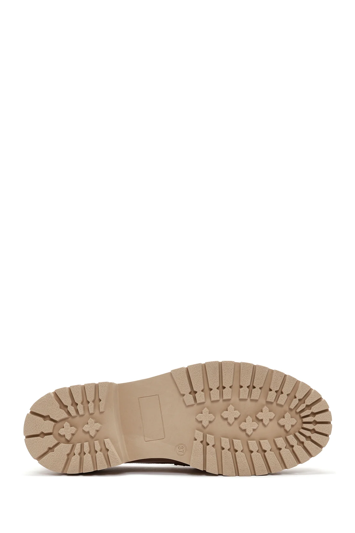 Kadın Bej Kalın Tabanlı Deri Maskülen Loafer - Image 4