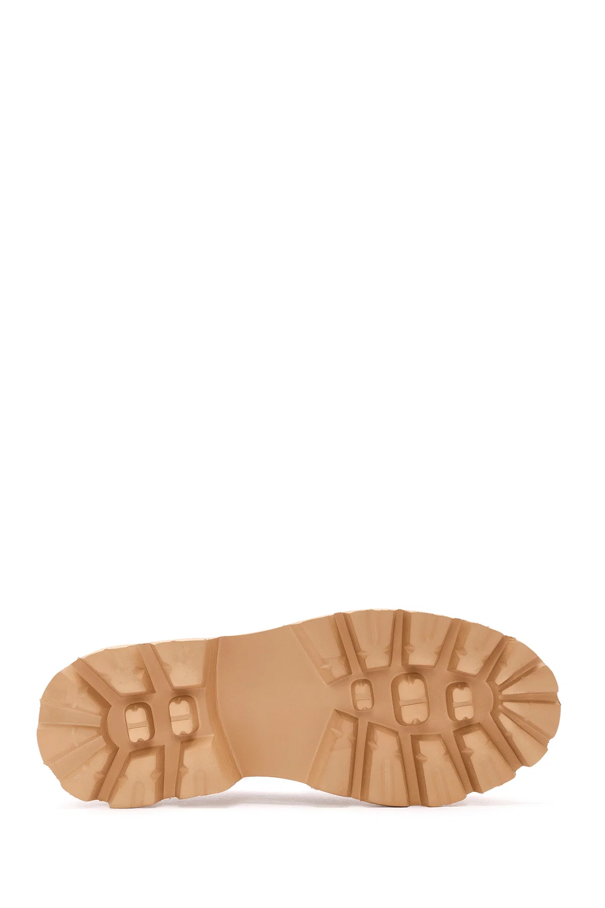 Kadın Bej Kalın Tabanlı Deri Maskülen Loafer - Image 4