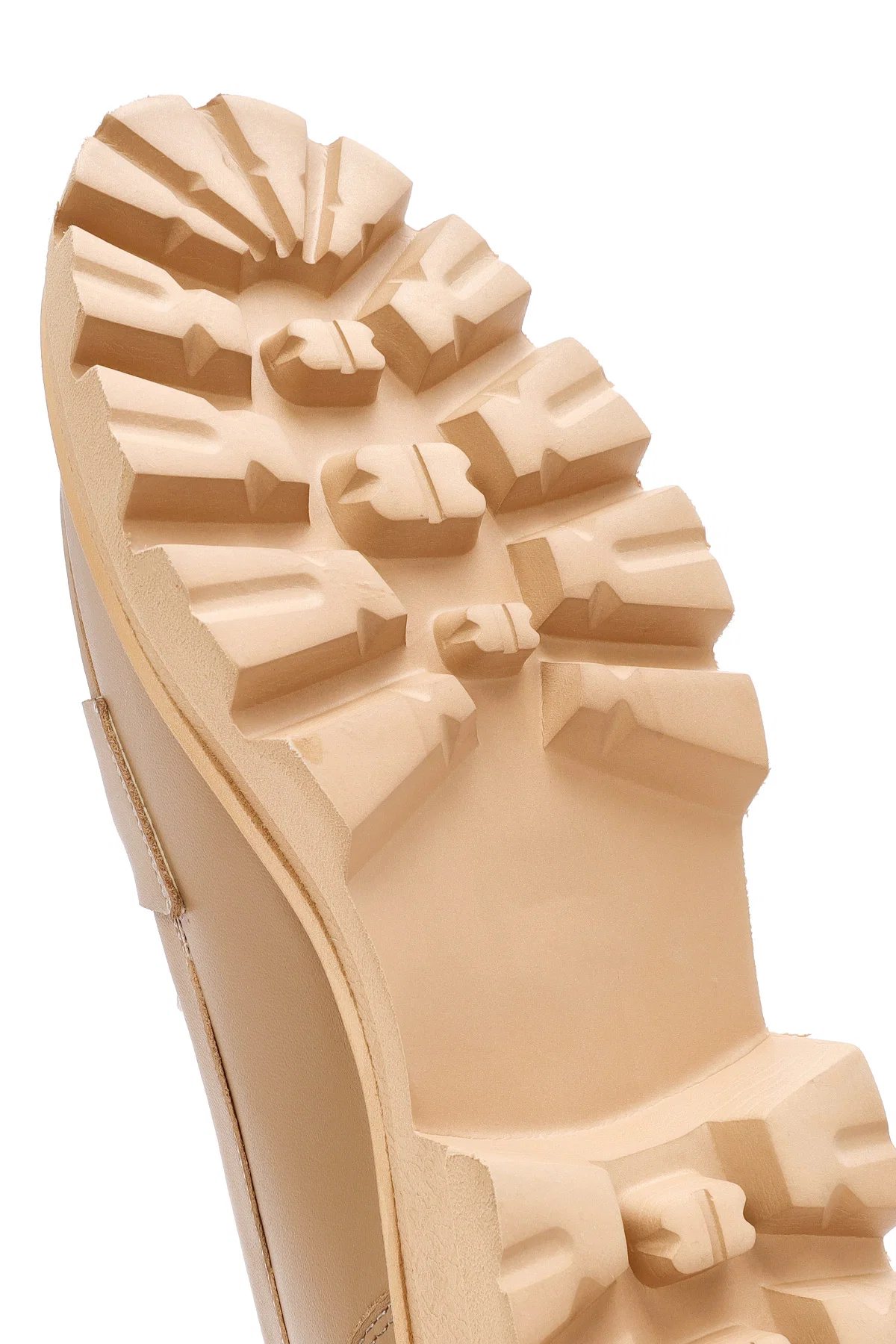 Kadın Bej Kalın Tabanlı Deri Maskülen Loafer - Image 9