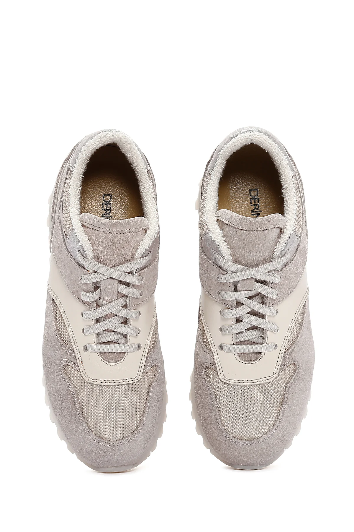 Kadın Bej Kalın Tabanlı Deri Sneaker - Image 5