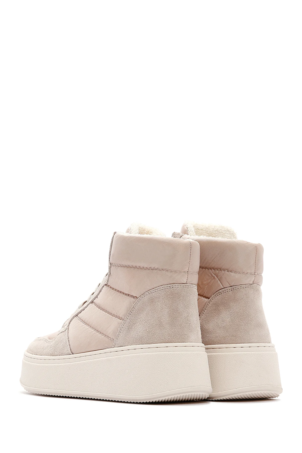 Kadın Bej Kalın Tabanlı Deri Sneaker Bot - Image 5