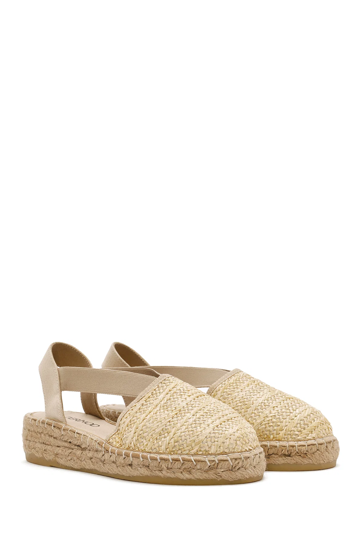 Kadın Bej Kalın Tabanlı Hasır Espadril Sandalet - Image 3