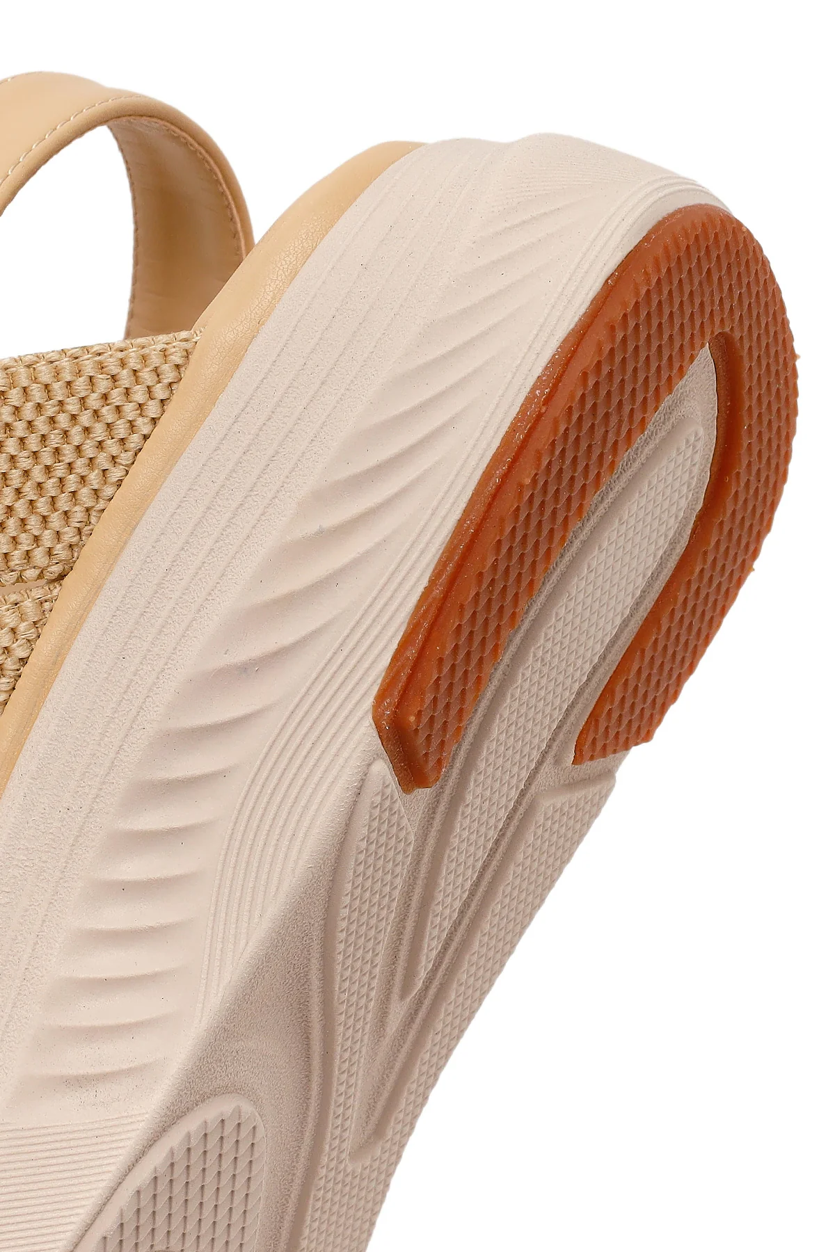 Kadın Bej Kalın Tabanlı Kumaş Comfort Sandalet - Image 8