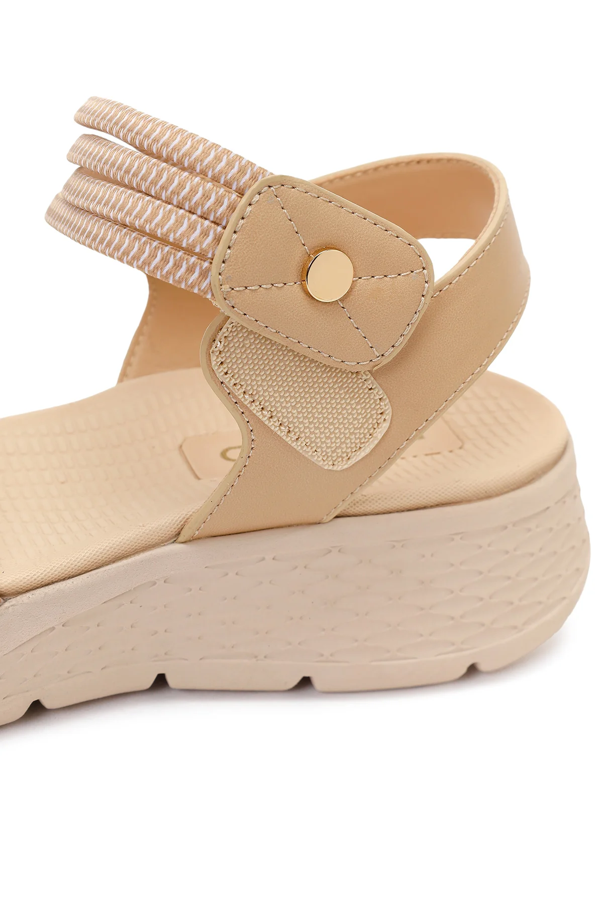 Kadın Bej Kalın Tabanlı Kumaş Comfort Sandalet - Image 10
