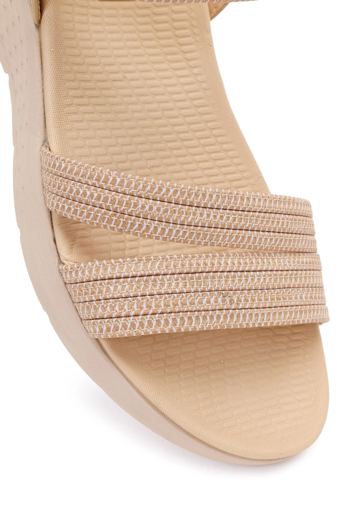 Kadın Bej Kalın Tabanlı Kumaş Comfort Sandalet - Image 9