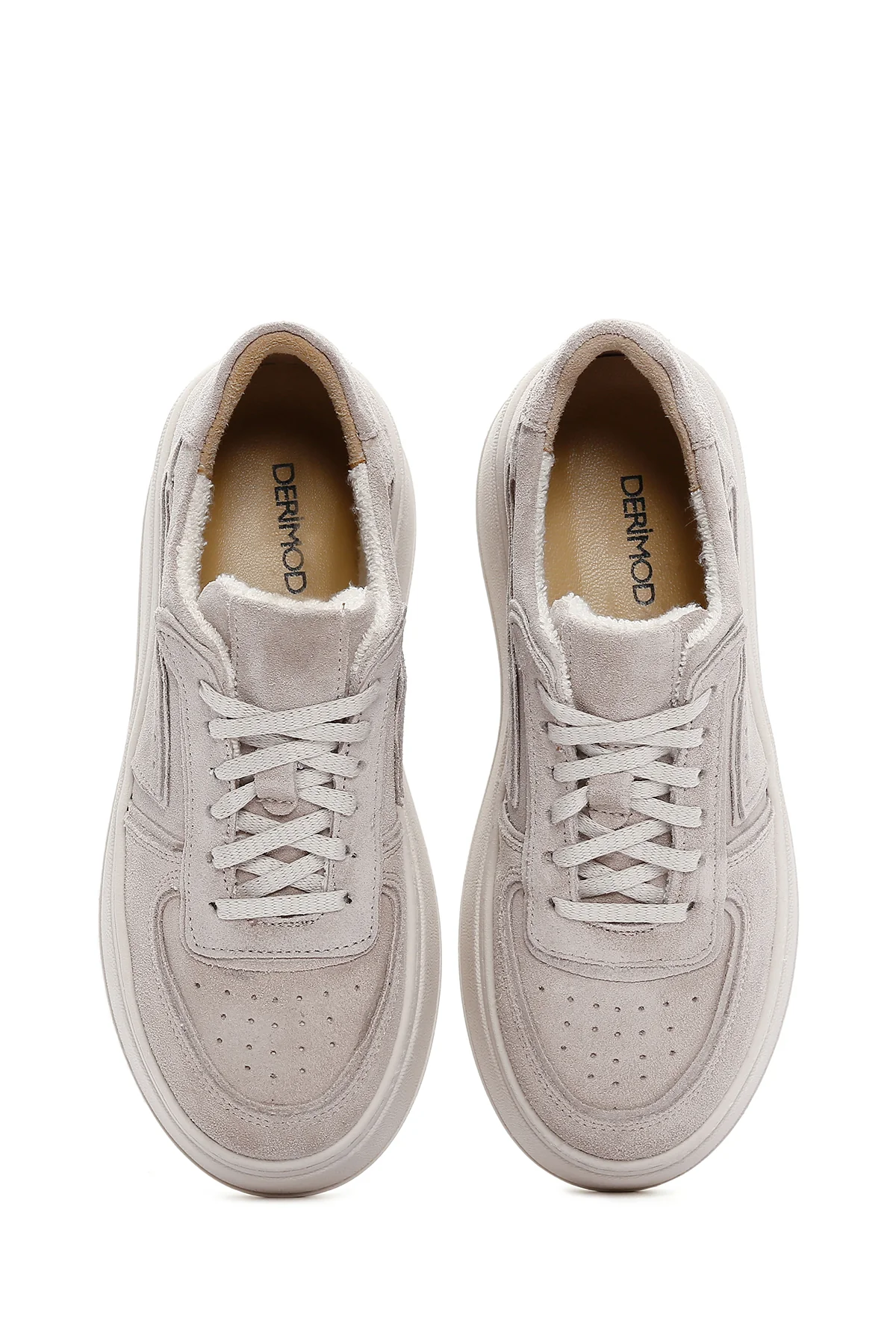Kadın Bej Kalın Tabanlı Nubuk Deri Sneaker - Image 6