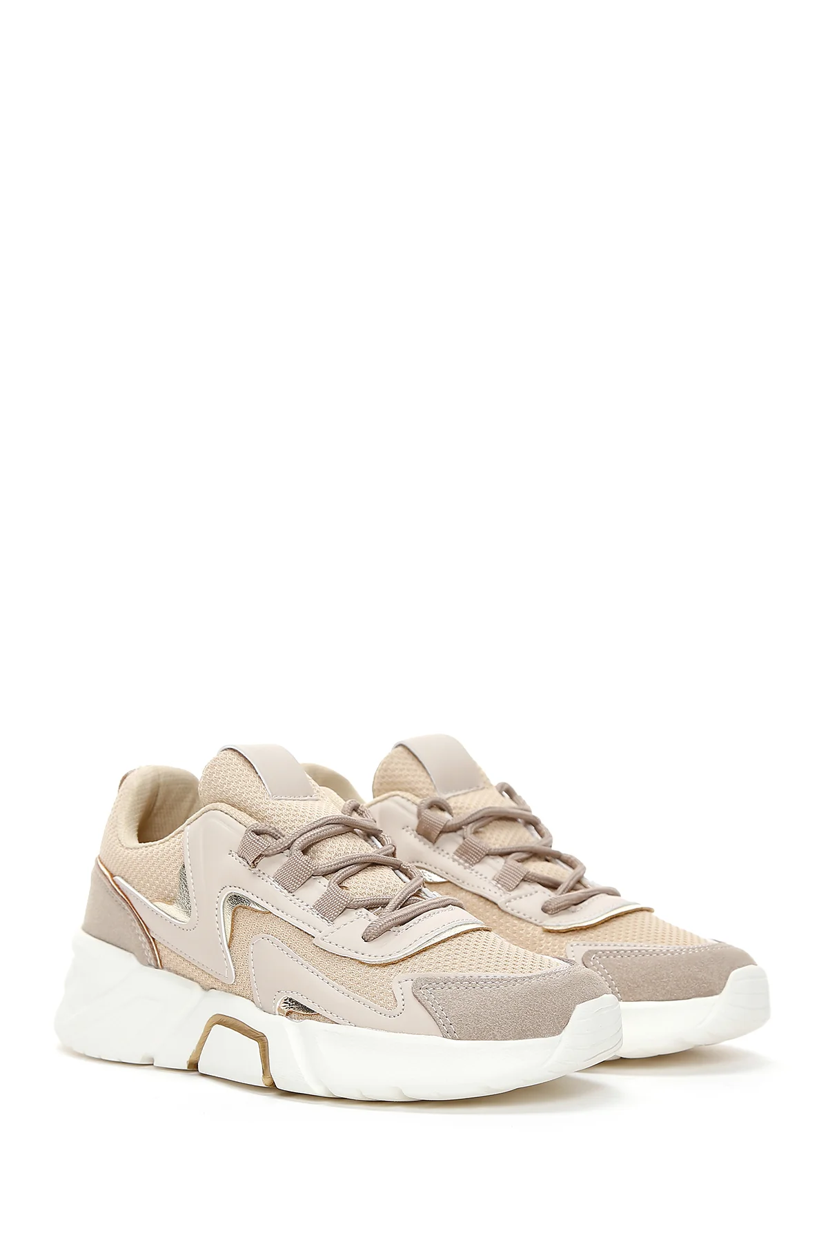 Kadın Bej Kalın Tabanlı Sneaker - Image 3