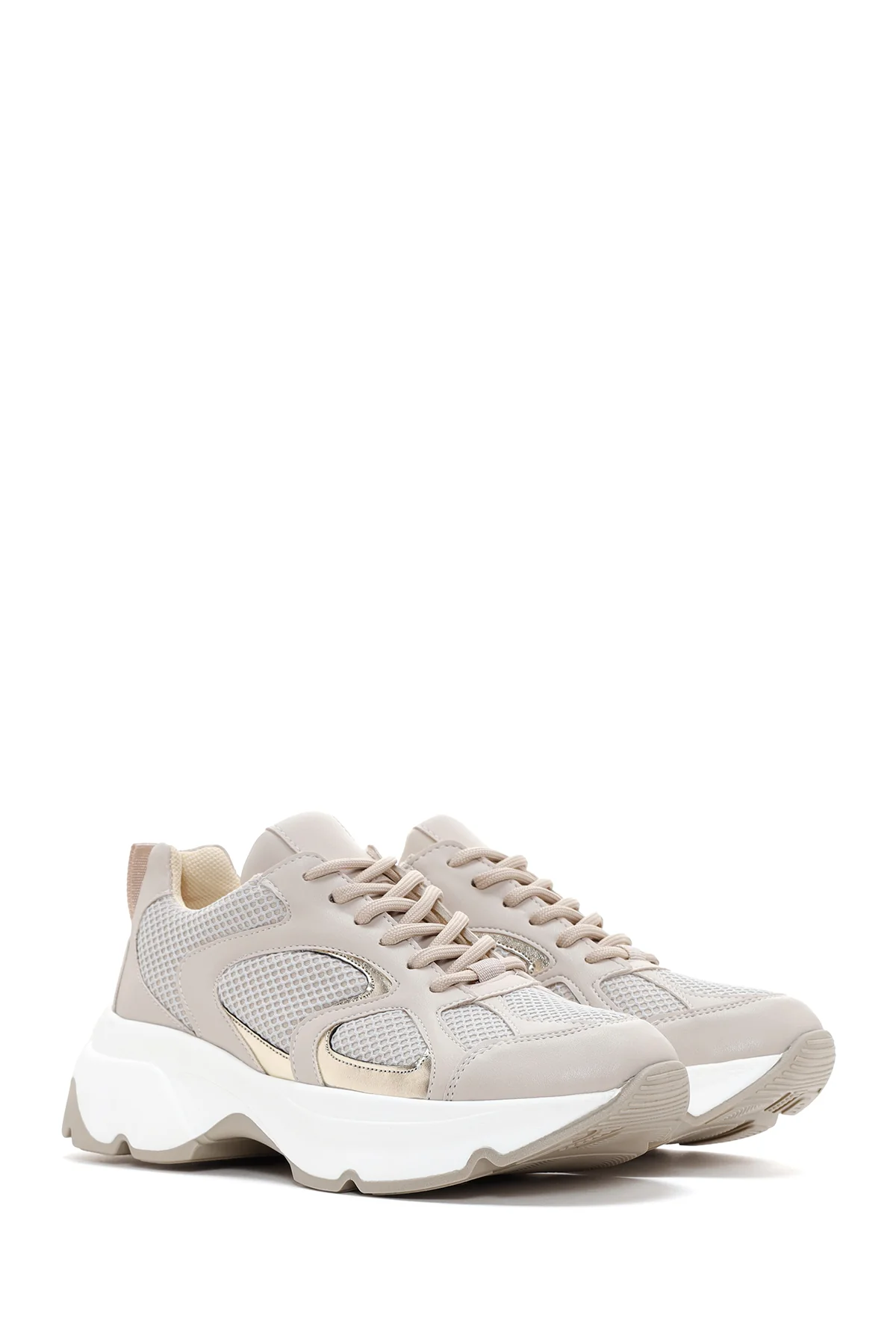 Kadın Bej Kalın Tabanlı Sneaker - Image 3