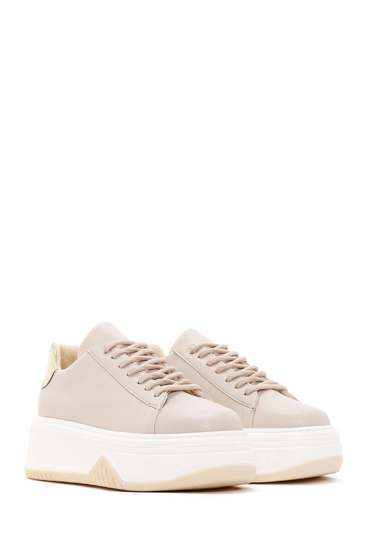 Kadın Bej Kalın Tabanlı Sneaker - Image 3