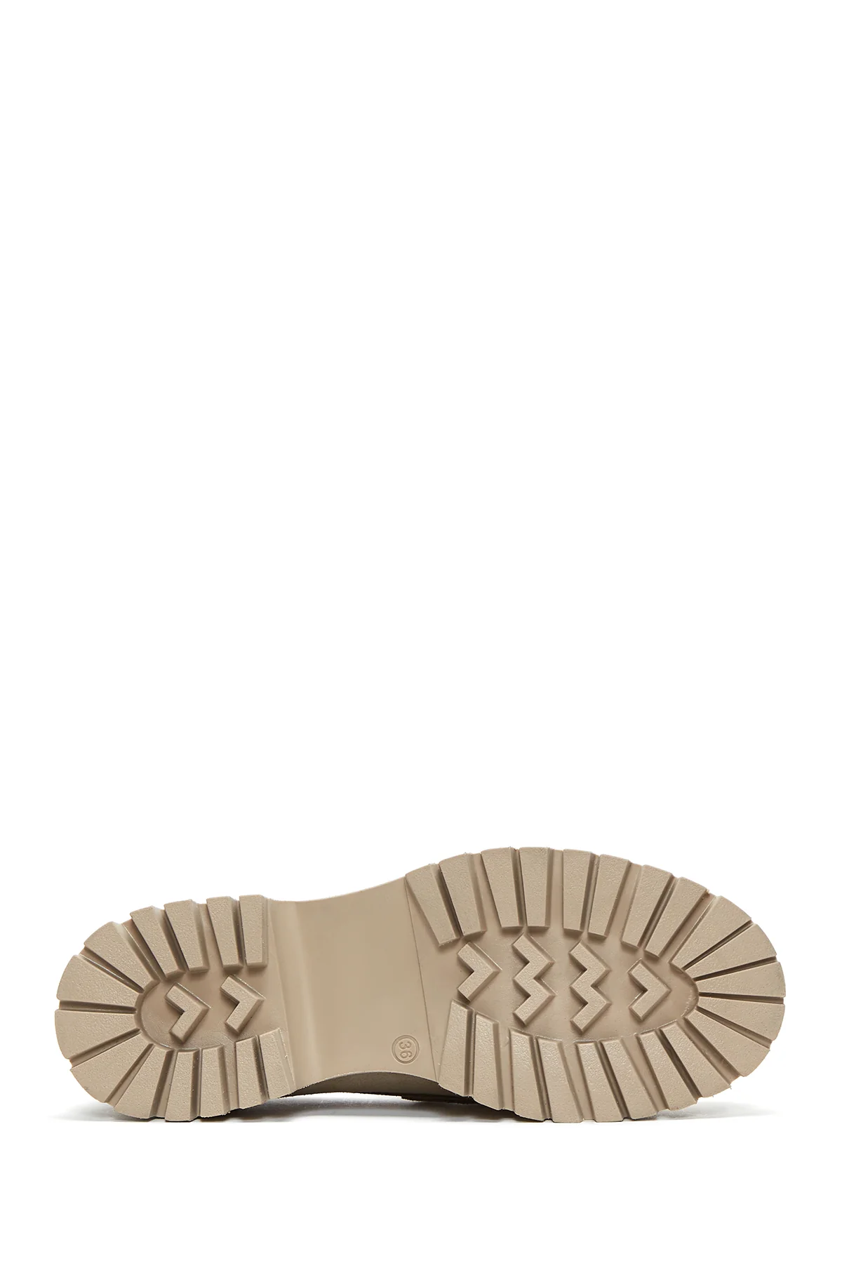 Kadın Bej Kalın Tabanlı Süet Deri Maskülen Loafer - Image 4