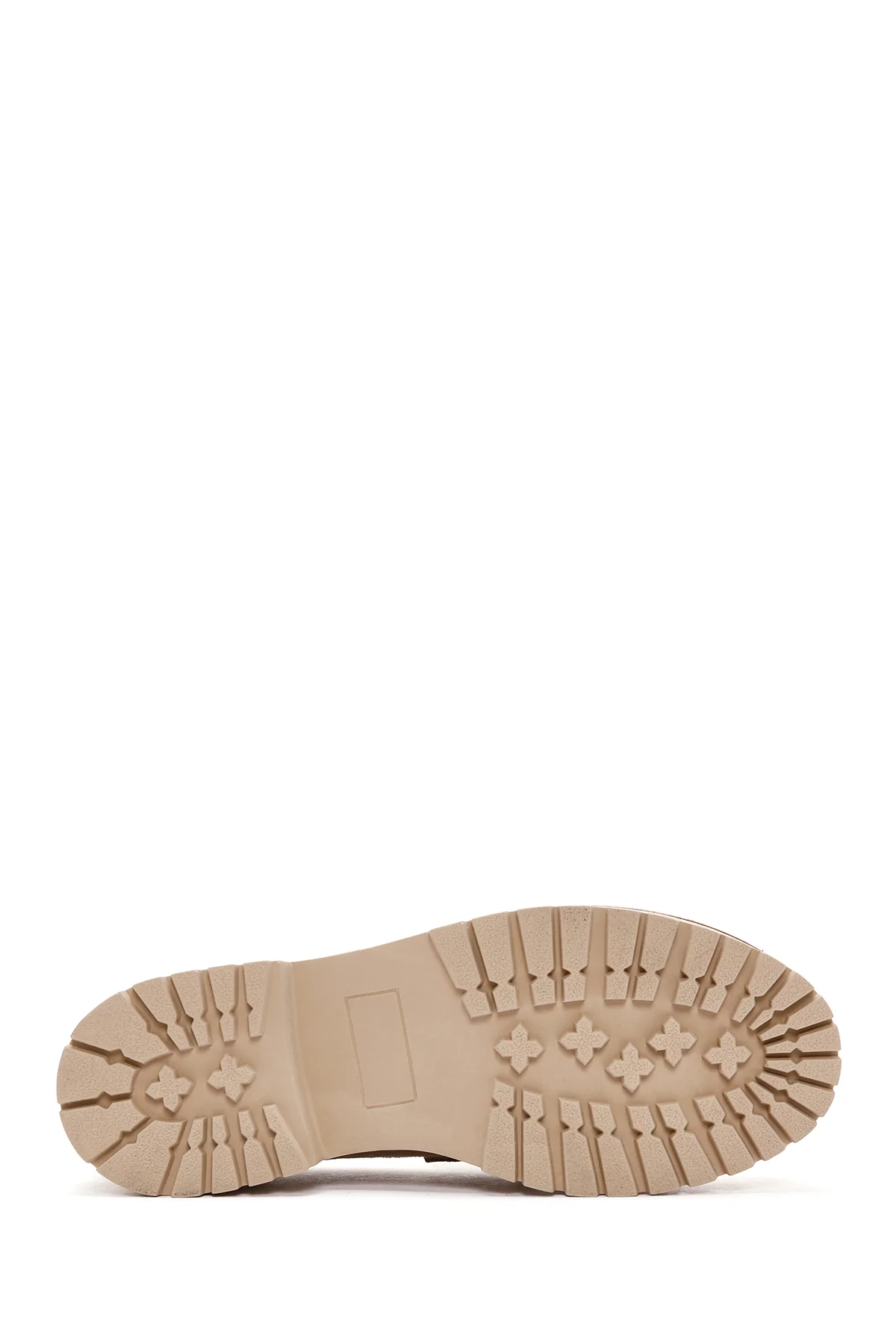 Kadın Bej Kalın Tabanlı Süet Deri Maskülen Loafer - Image 4