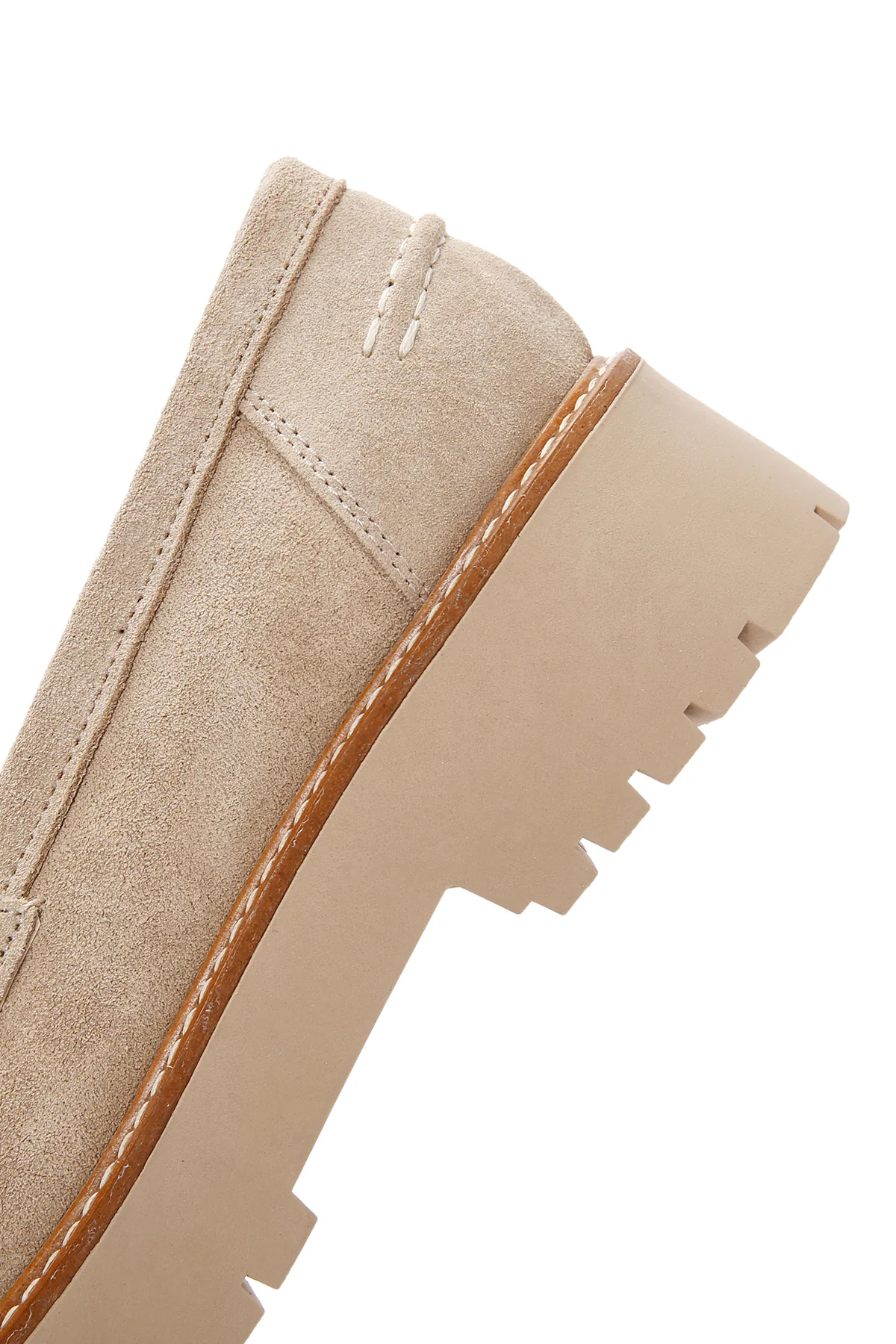 Kadın Bej Kalın Tabanlı Süet Deri Maskülen Loafer - Image 8