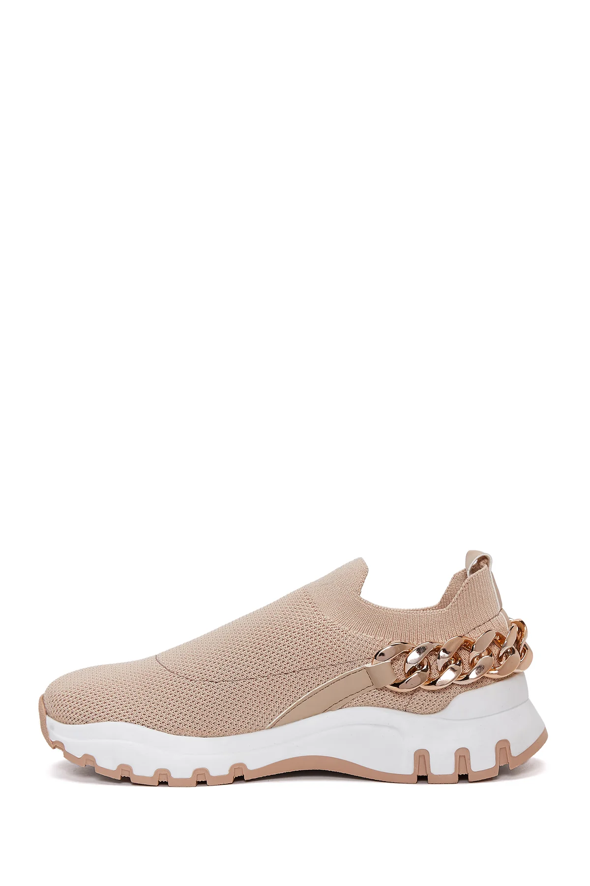 Kadın Bej Kalın Tabanlı Zincirli Sneaker - Image 2