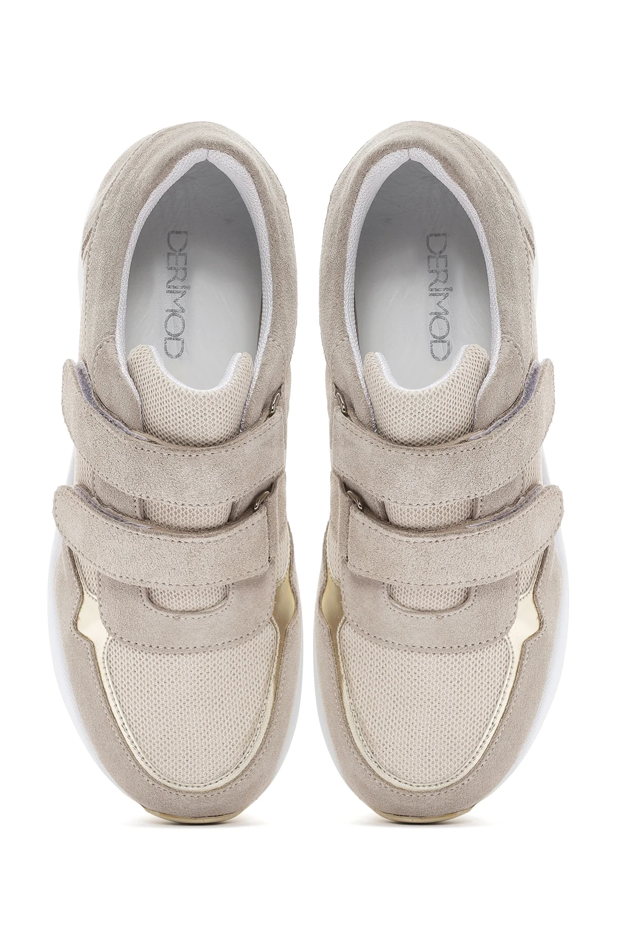 Kadın Bej Kalın Topuklu Bantlı Deri Sneaker - Image 6