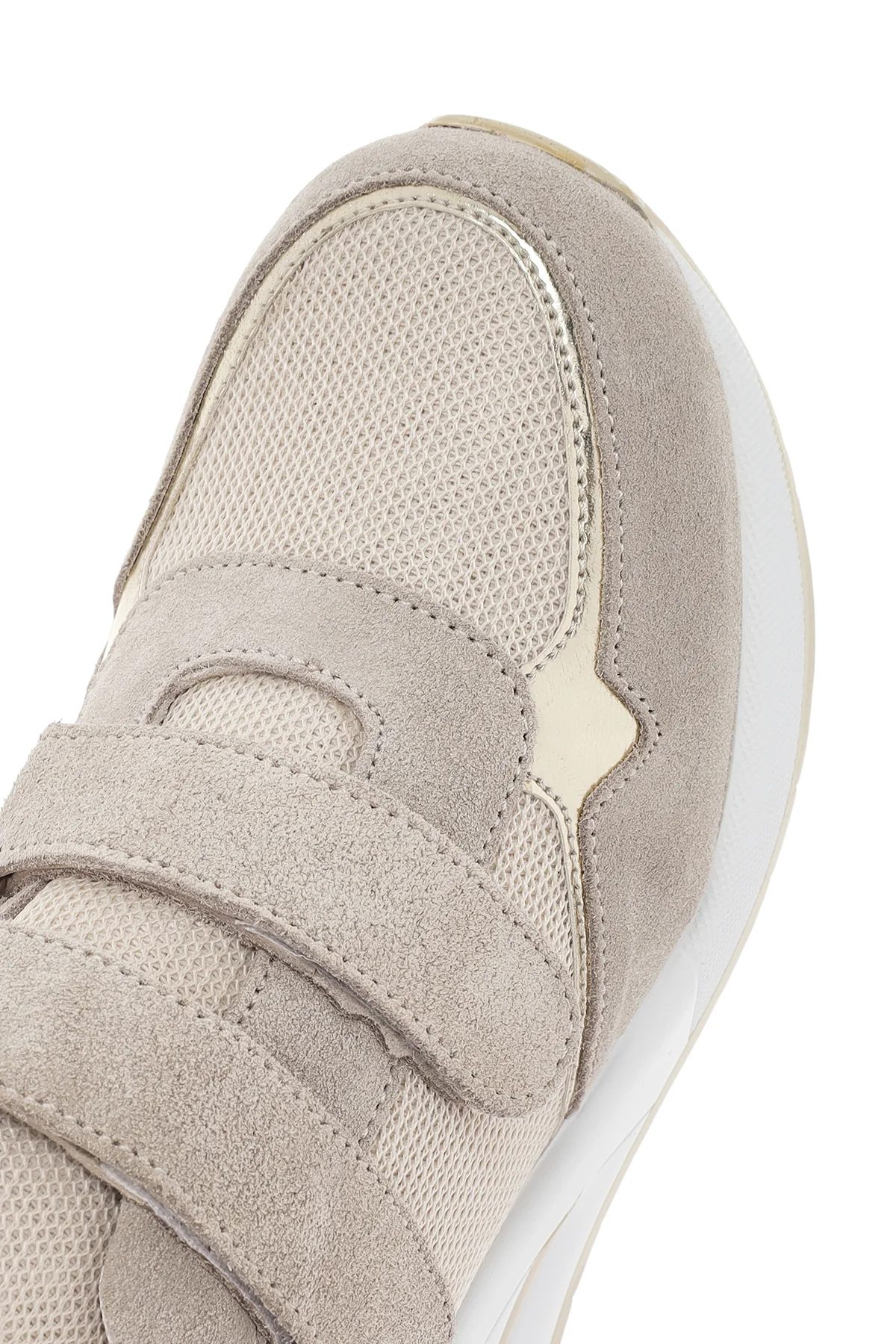 Kadın Bej Kalın Topuklu Bantlı Deri Sneaker - Image 8