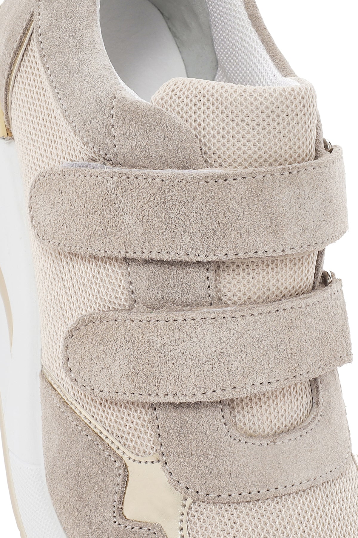 Kadın Bej Kalın Topuklu Bantlı Deri Sneaker - Image 9