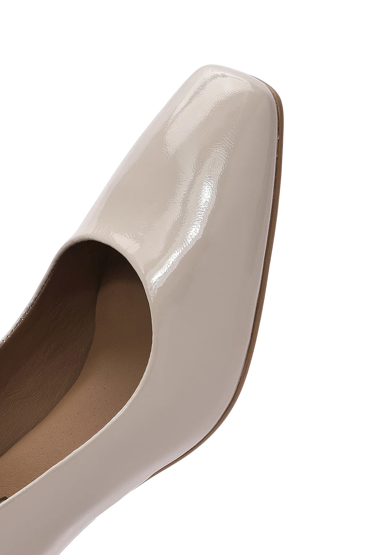 Kadın Bej Kısa Topuklu Rugan Deri Stiletto - Image 9