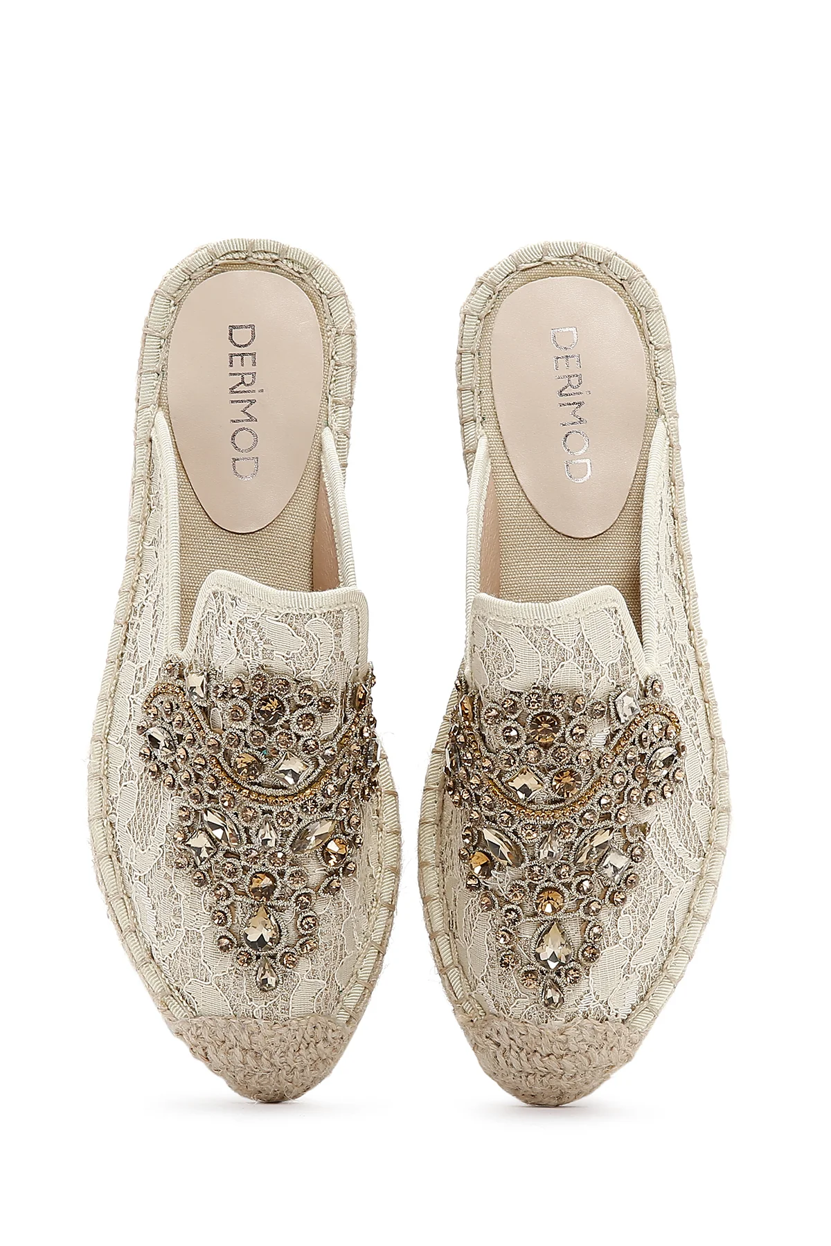 Kadın Bej Kumaş Espadril Terlik - Image 6